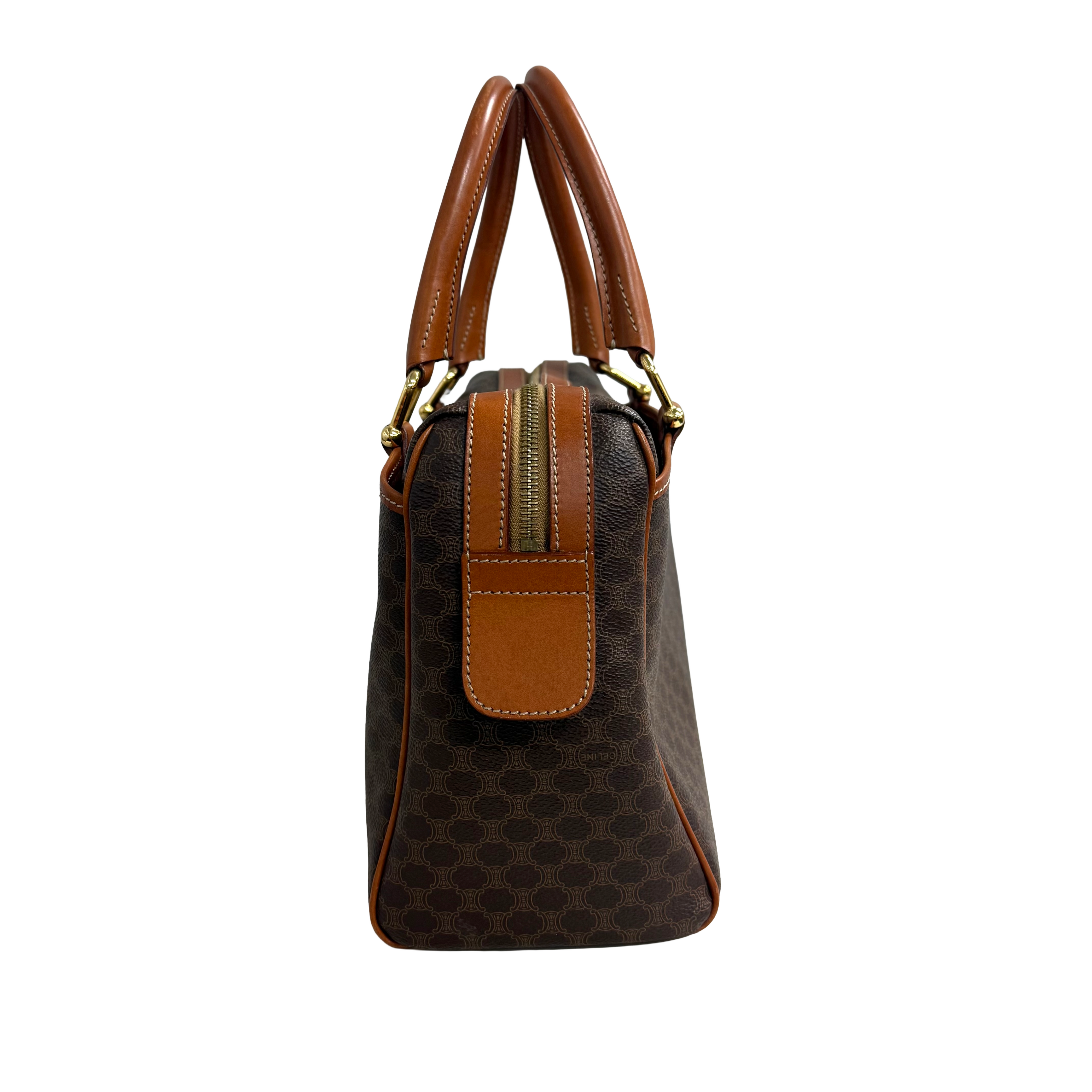 Celine | Macadam Boston Bag – Brown Coated Canvas & Tan Leather Trim (Pristine Condition)
