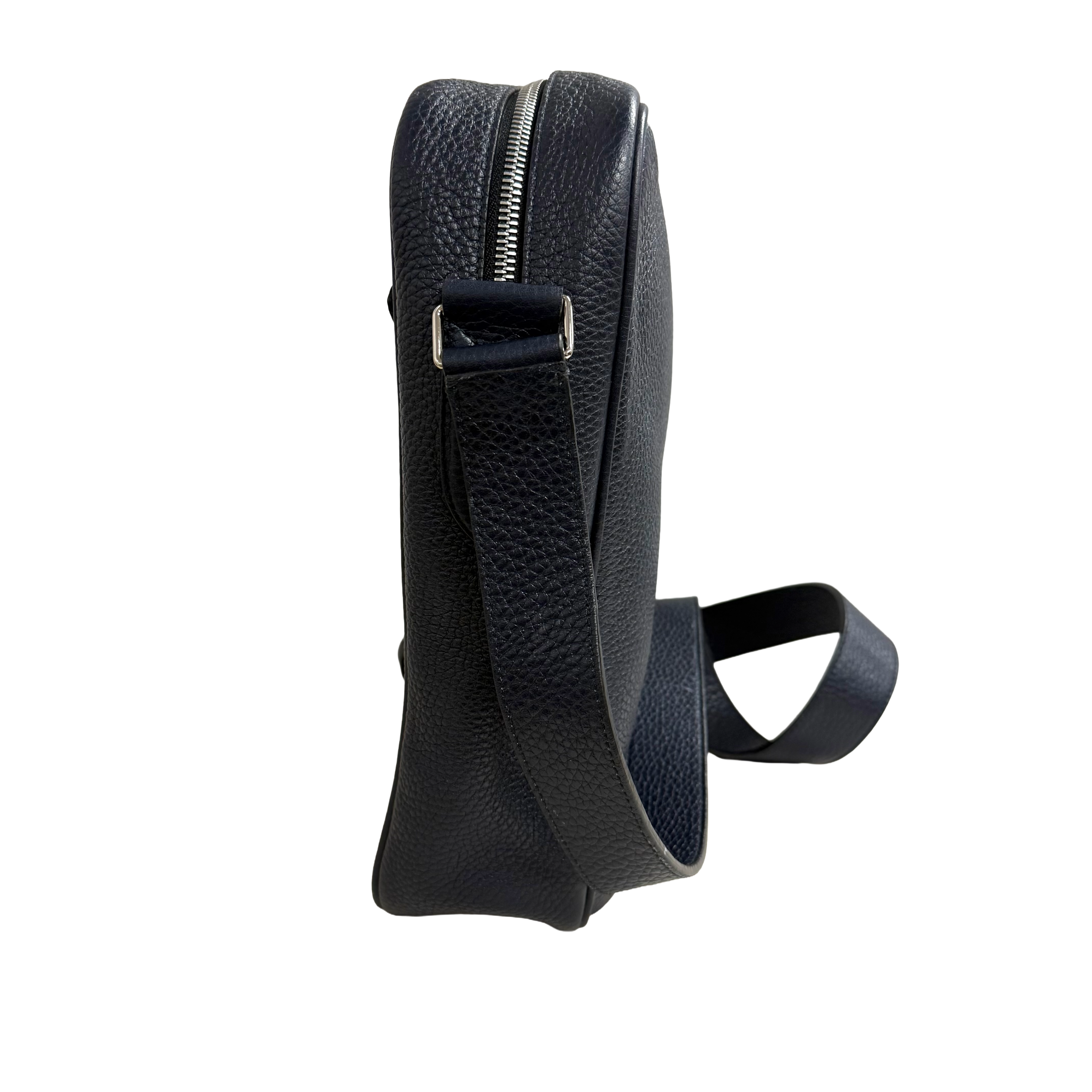 Bally | Logo Crossbody Bag – Navy Grained Leather & Silver-Tone Hardware (Pristine Condition)