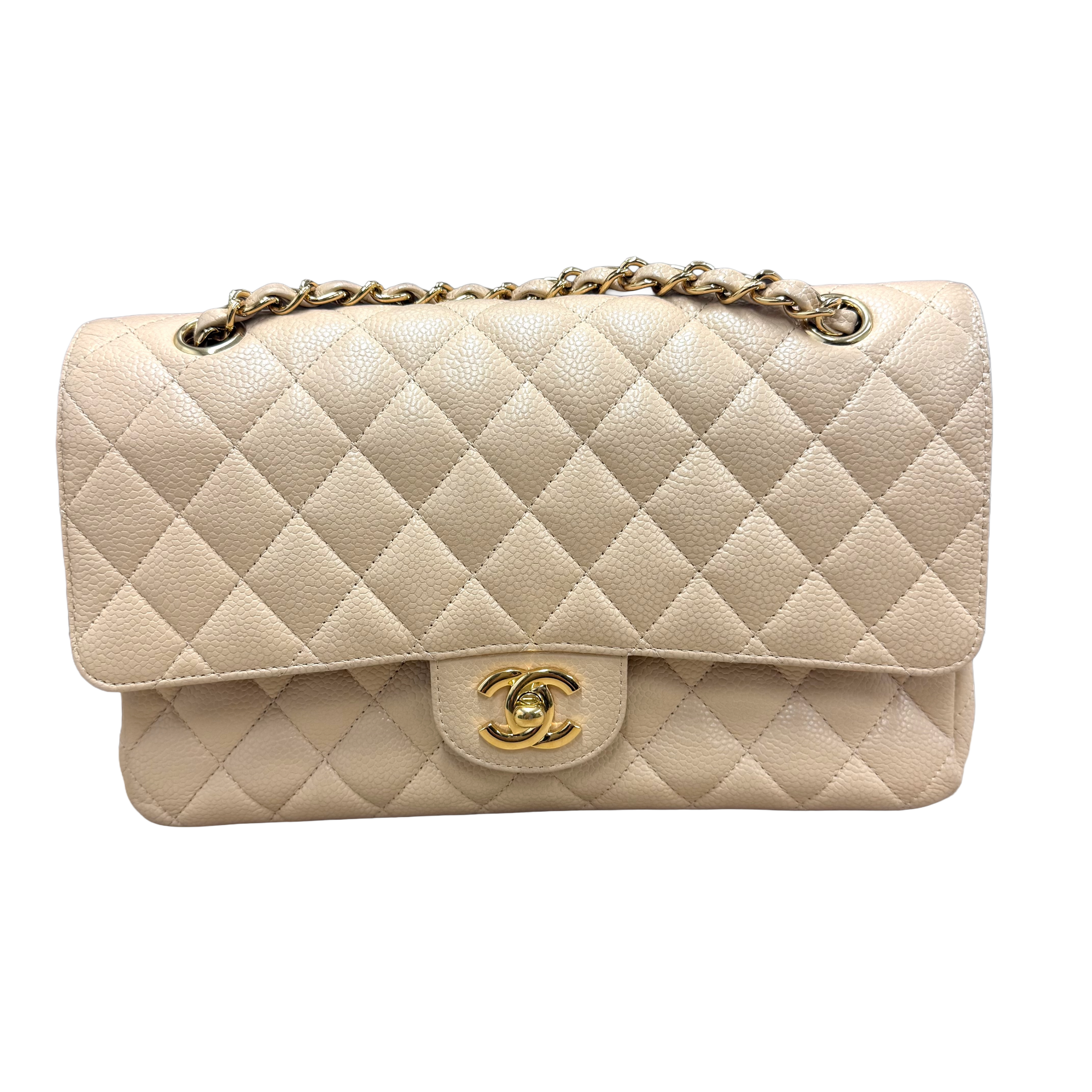Chanel | Classic Flap Bag – Beige Caviar Leather & Gold Hardware (Pristine Condition)