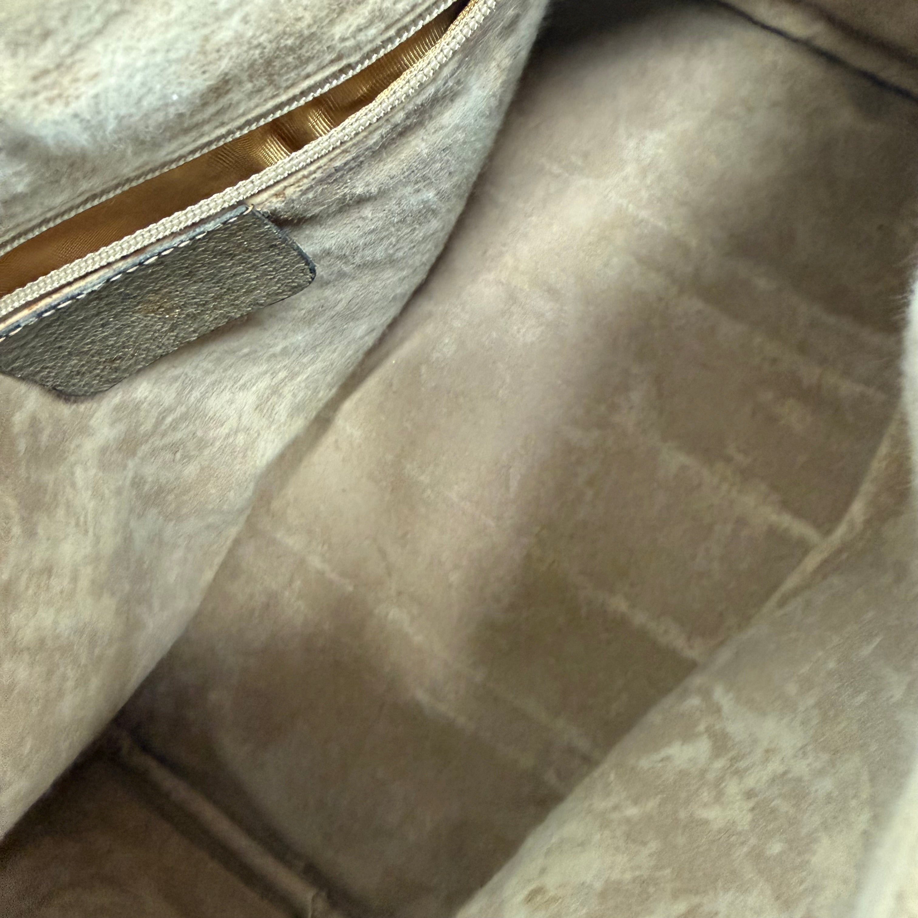 Gucci | Boston Bag – Beige Canvas with Web Stripe & Brown Leather Trim (Good Condition)