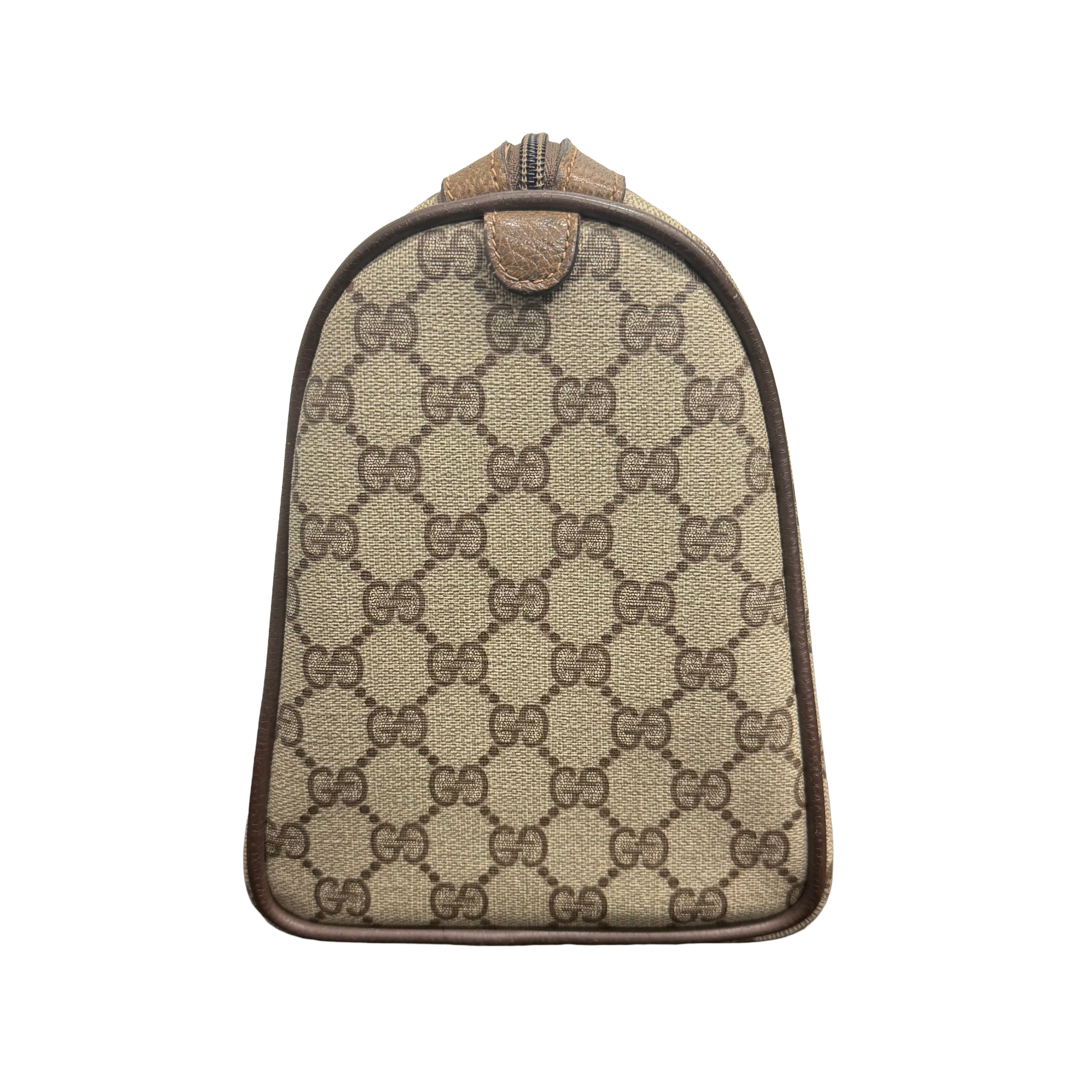 Gucci | Boston Bag – Beige Canvas with Web Stripe & Brown Leather Trim (Good Condition)