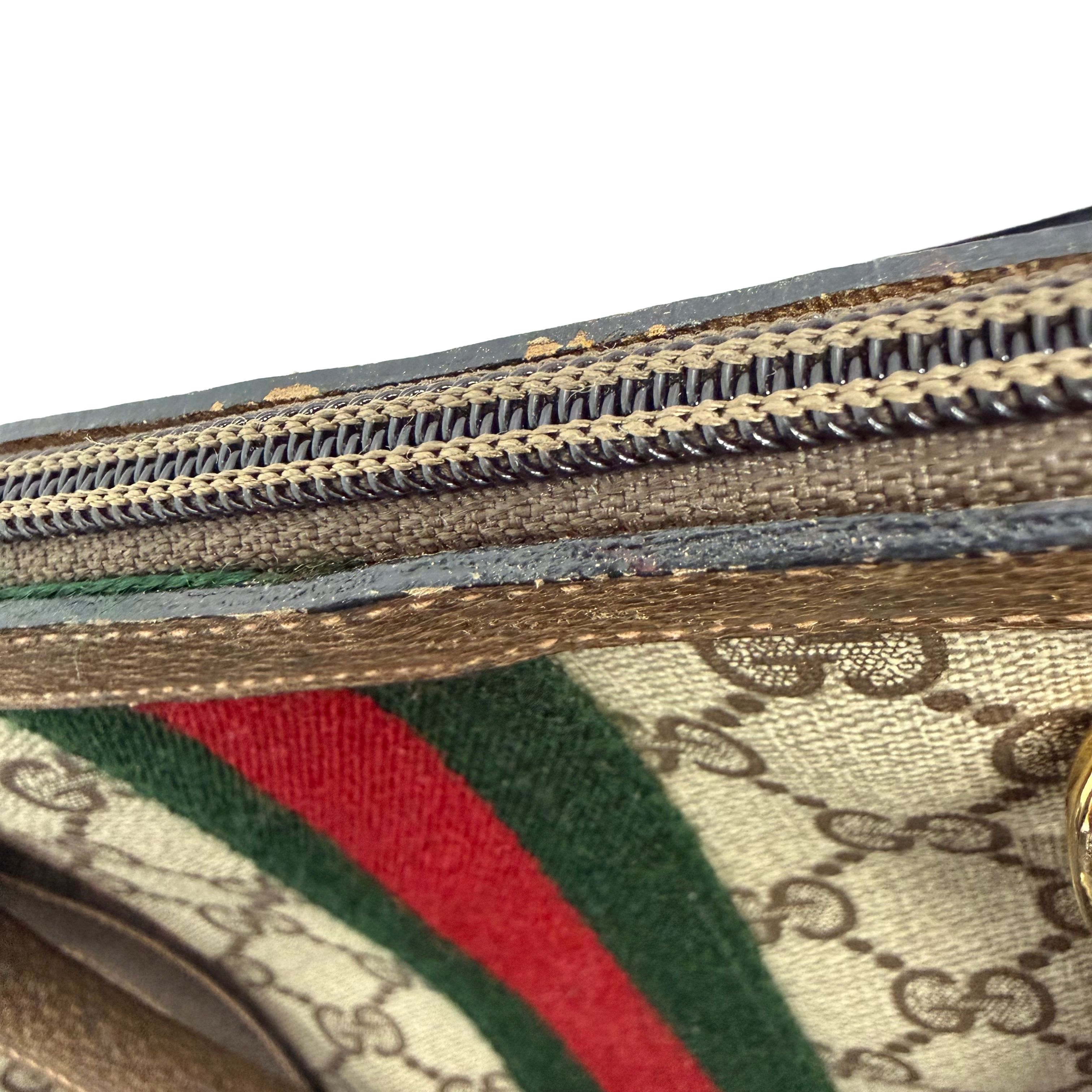 Gucci | Boston Bag – Beige Canvas with Web Stripe & Brown Leather Trim (Good Condition)