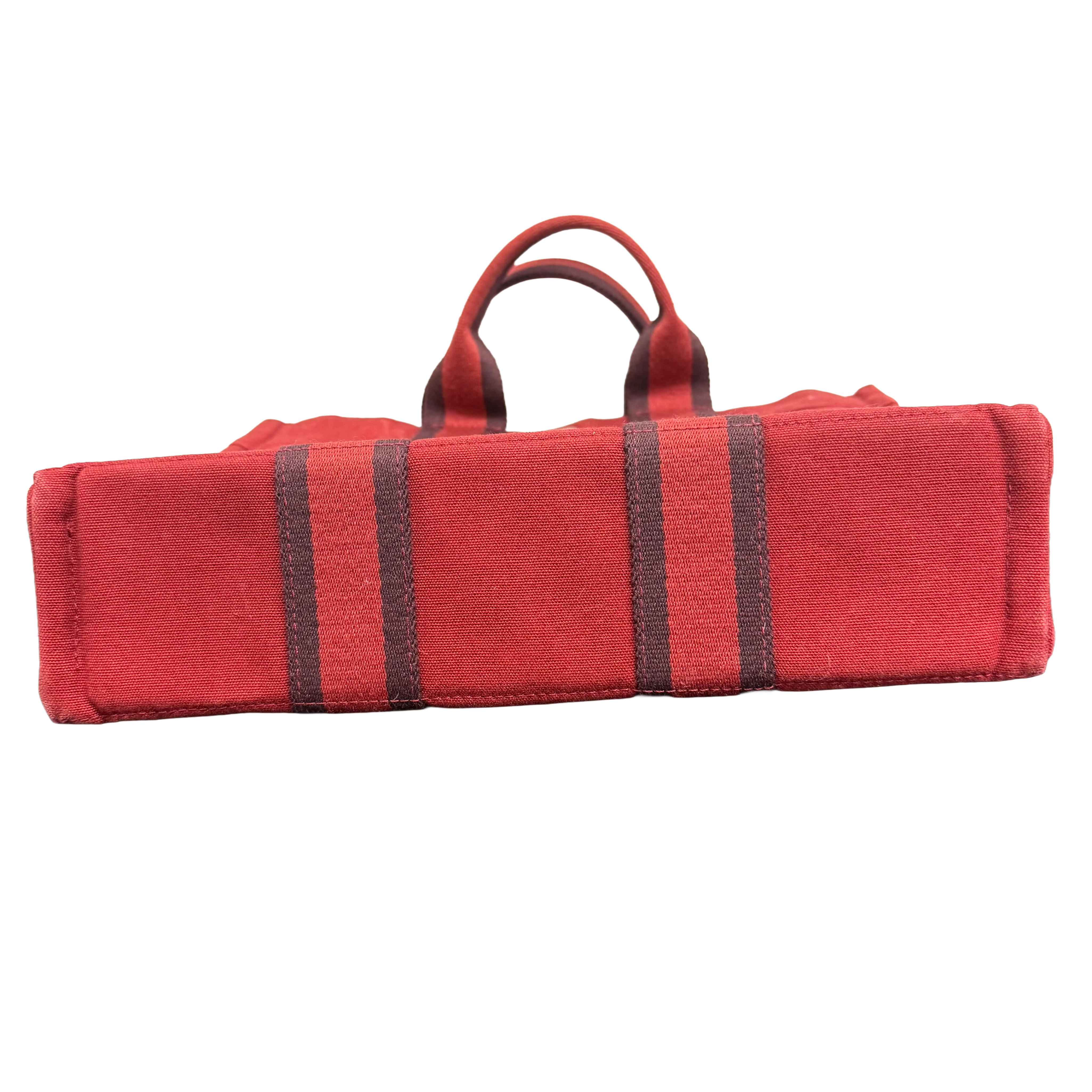 Hermès | Fourre-Tout Tote – Red Canvas & Burgundy Stripes Small (Good Condition)