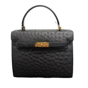JRA | Ostrich Leather Kelly-Style Handbag – Black & Gold Hardware (Pristine Condition)