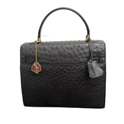 JRA | Ostrich Leather Kelly-Style Handbag – Black & Gold Hardware (Pristine Condition)