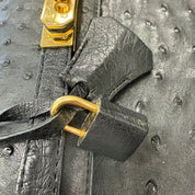 JRA | Ostrich Leather Kelly-Style Handbag – Black & Gold Hardware (Pristine Condition)