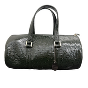 JRA | Ostrich Leather Barrel Handbag – Dark Green & Silver Hardware (Excellent Condition)