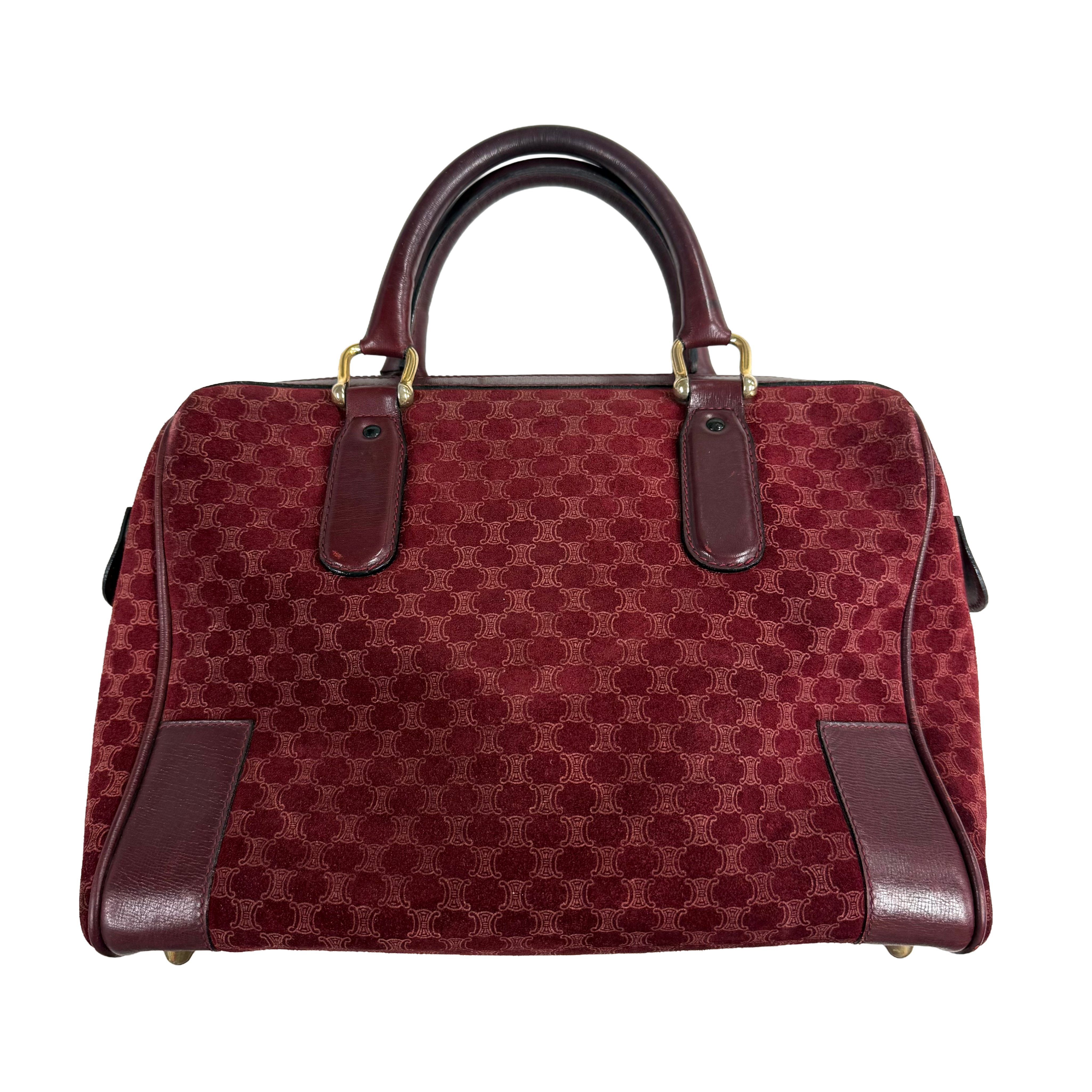Celine | Boston Handbag – Burgundy Suede & Leather Trim (Good Condition)
