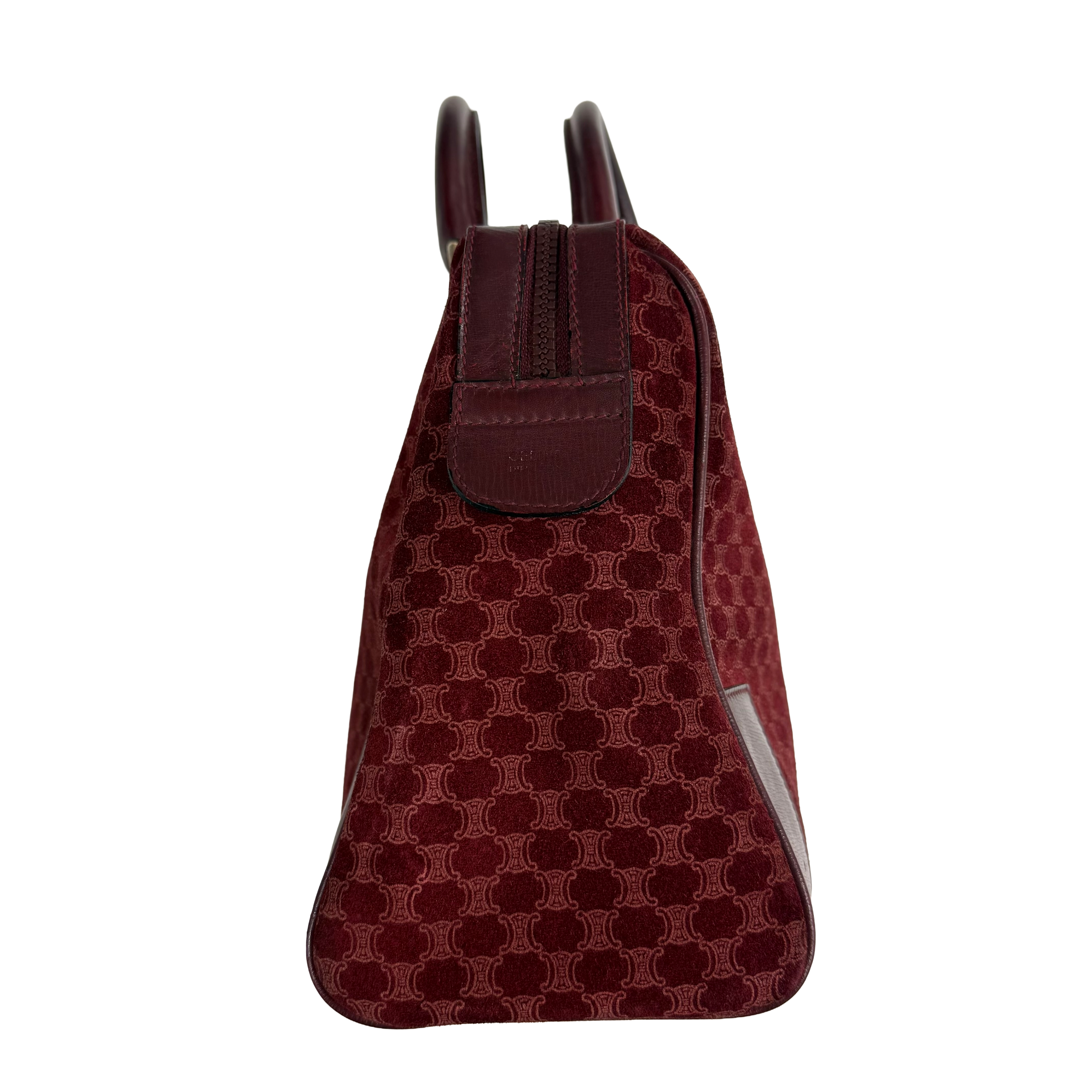 Celine | Boston Handbag – Burgundy Suede & Leather Trim (Good Condition)