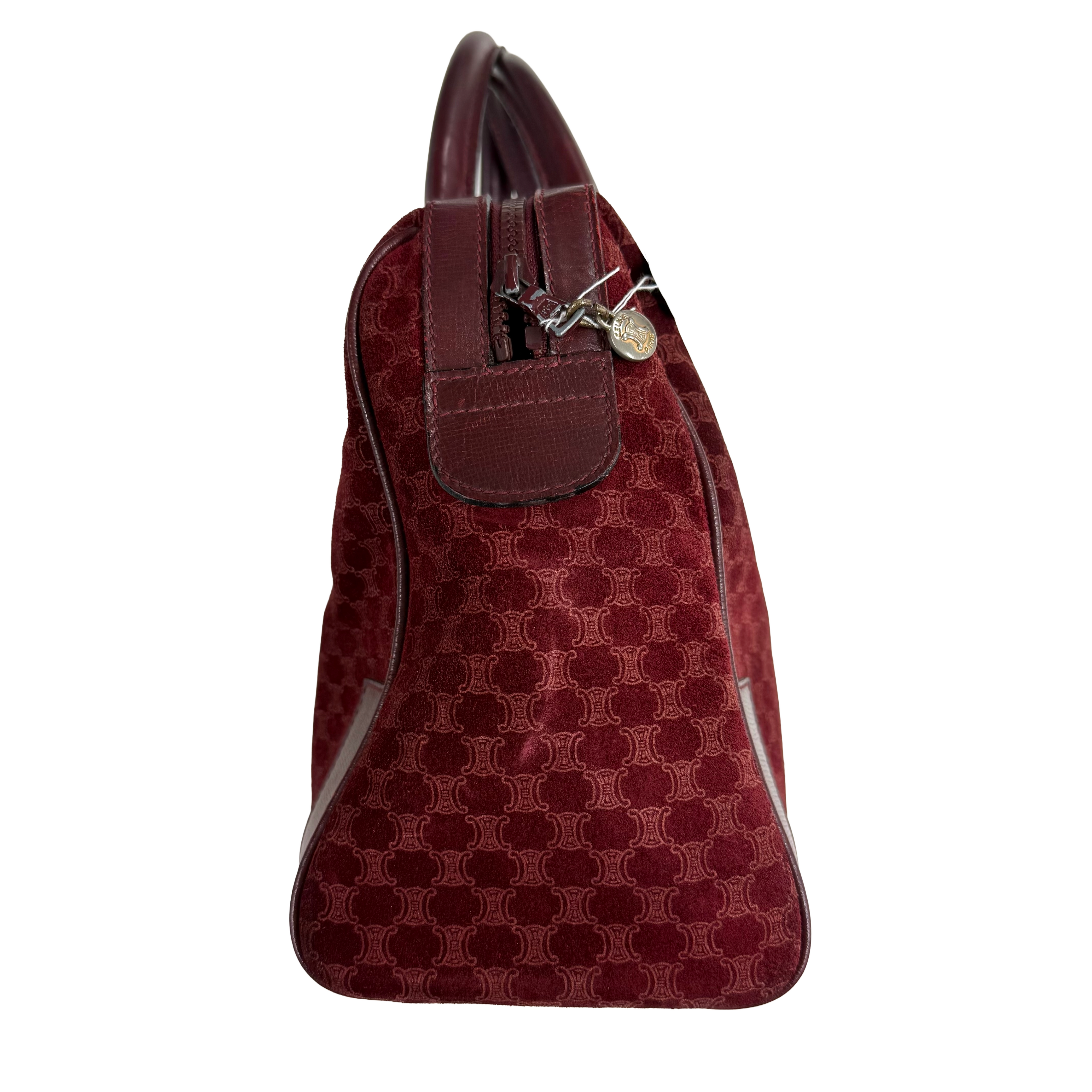 Celine | Boston Handbag – Burgundy Suede & Leather Trim (Good Condition)