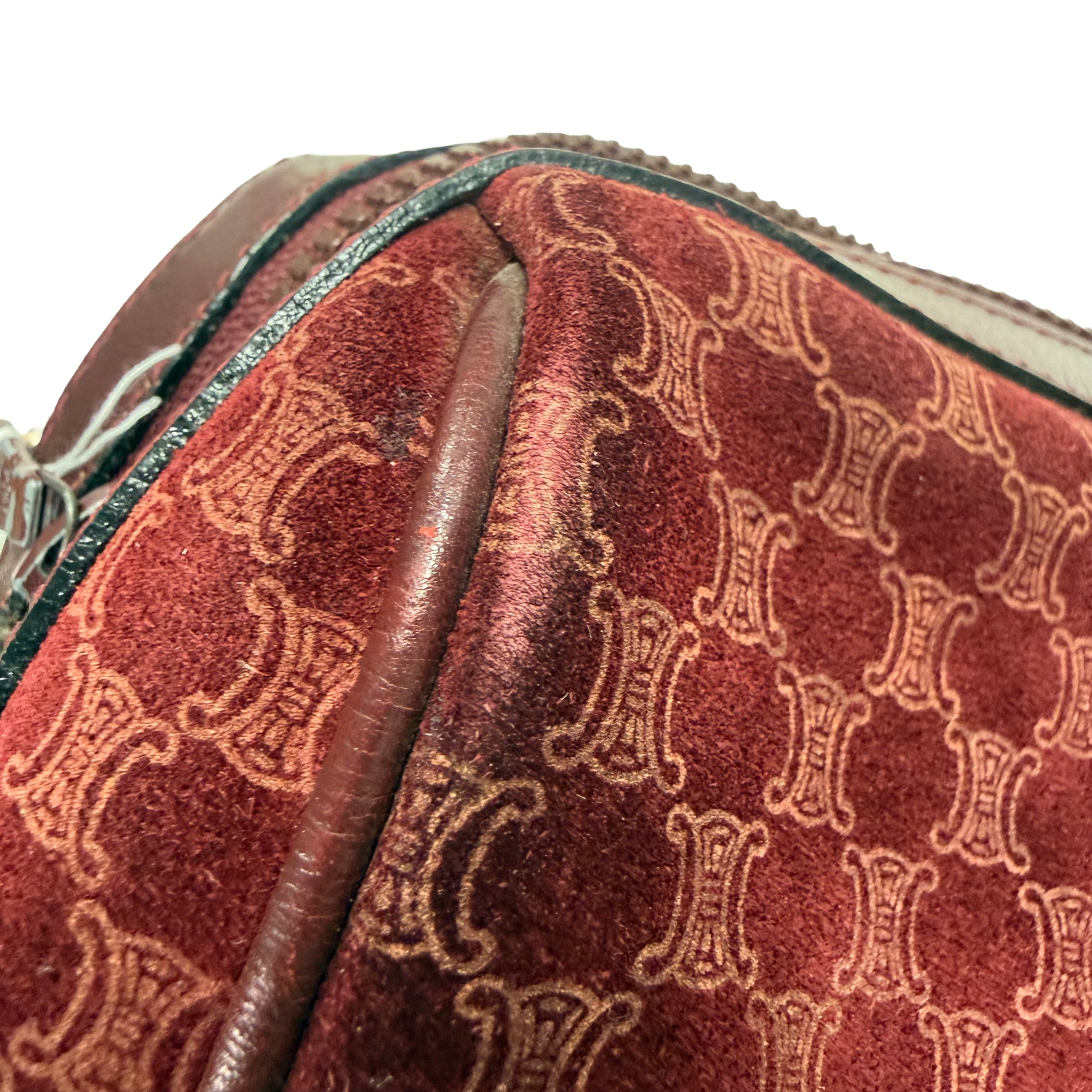 Celine | Boston Handbag – Burgundy Suede & Leather Trim (Good Condition)