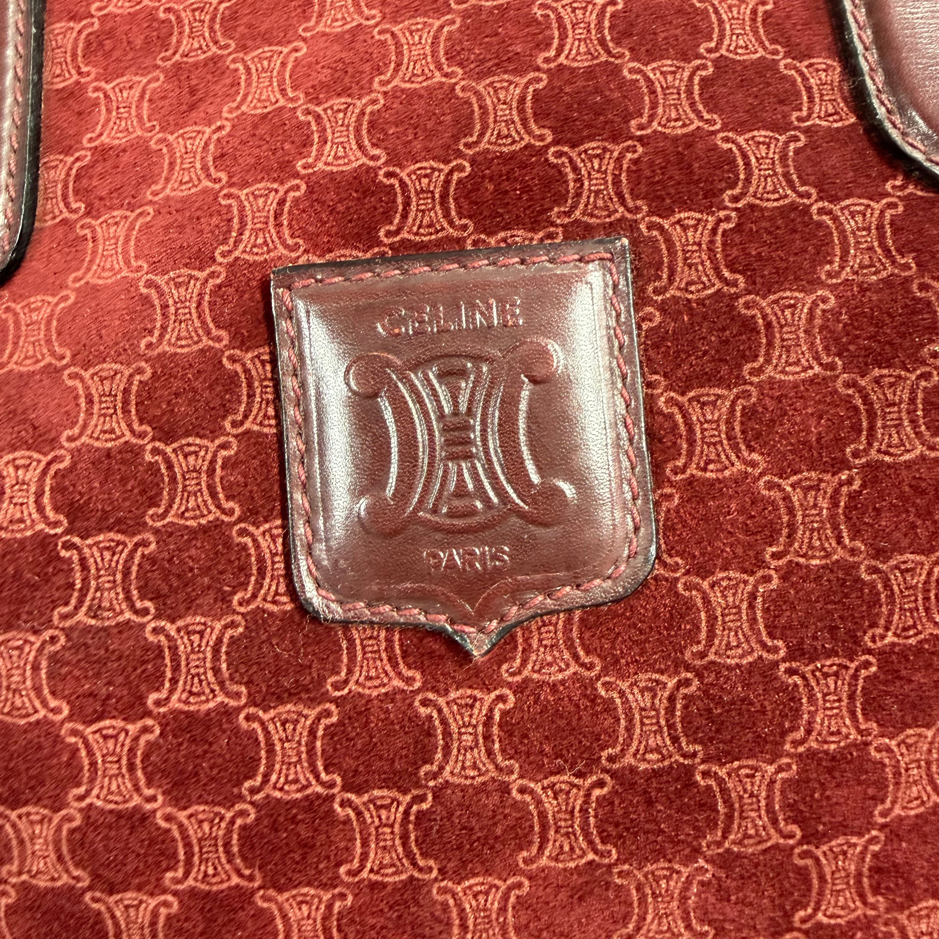 Celine | Boston Handbag – Burgundy Suede & Leather Trim (Good Condition)