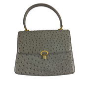 JRA | Ostrich Leather Top Handle Bag – Grey & Gold Hardware (Good Condition)
