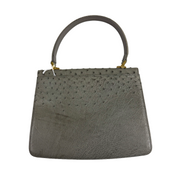 JRA | Ostrich Leather Top Handle Bag – Grey & Gold Hardware (Good Condition)