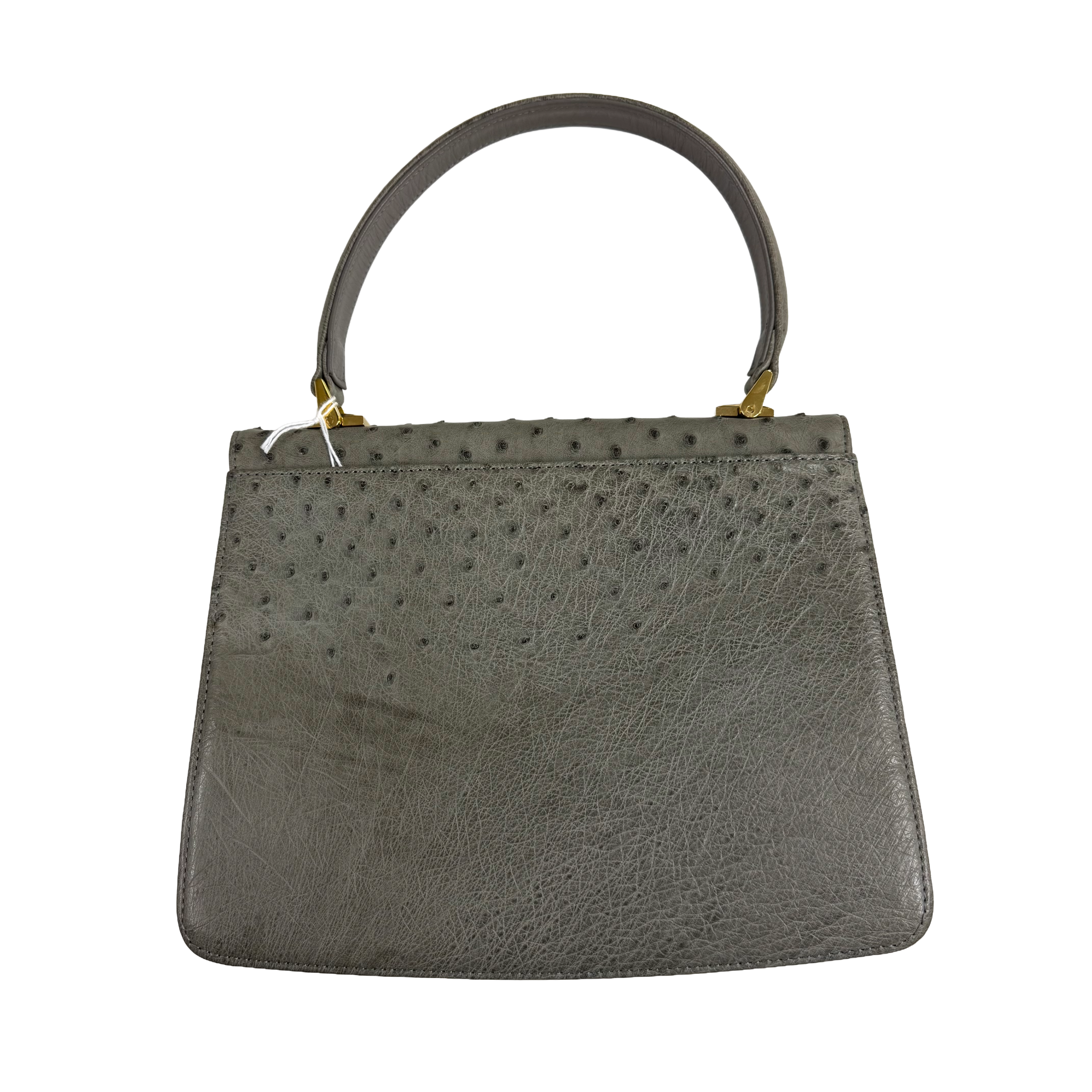 JRA | Ostrich Leather Top Handle Bag – Grey & Gold Hardware (Good Condition)