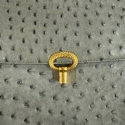JRA | Ostrich Leather Top Handle Bag – Grey & Gold Hardware (Good Condition)