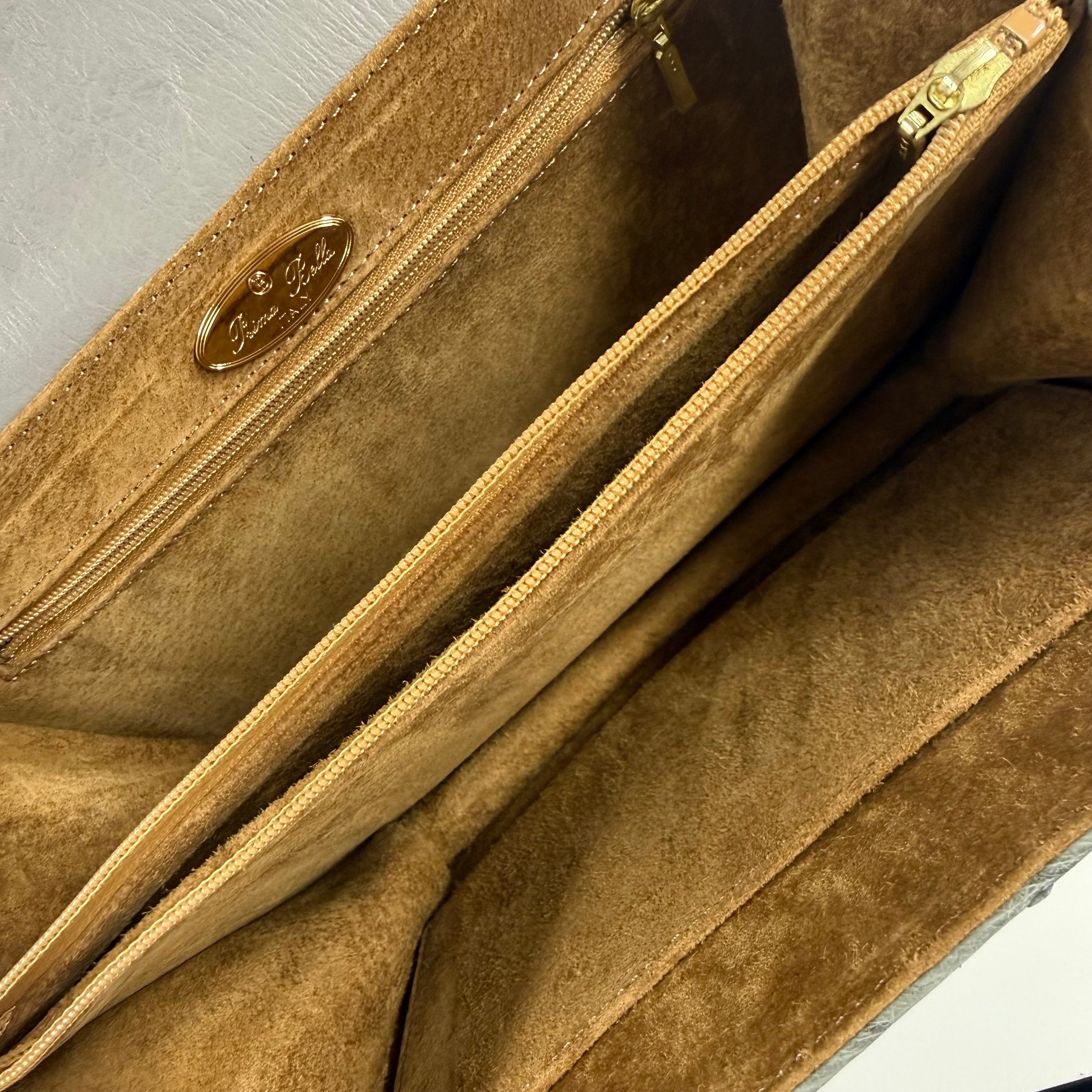 JRA | Ostrich Leather Top Handle Bag – Grey & Gold Hardware (Good Condition)