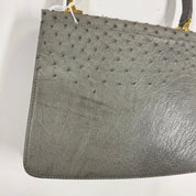 JRA | Ostrich Leather Top Handle Bag – Grey & Gold Hardware (Good Condition)