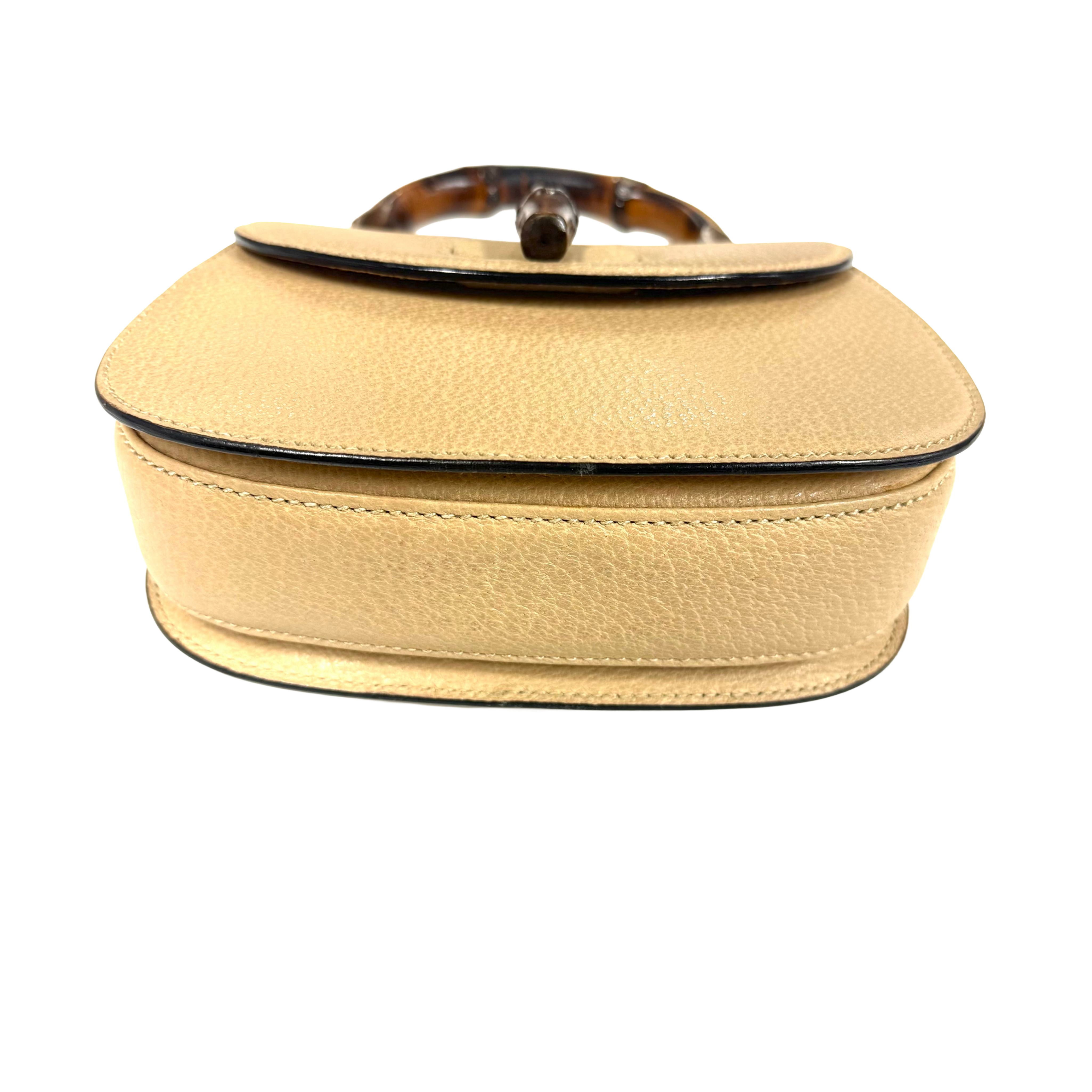 Gucci | Mini Bamboo Top Handle Bag – Beige Pebbled Leather (Pristine Condition)
