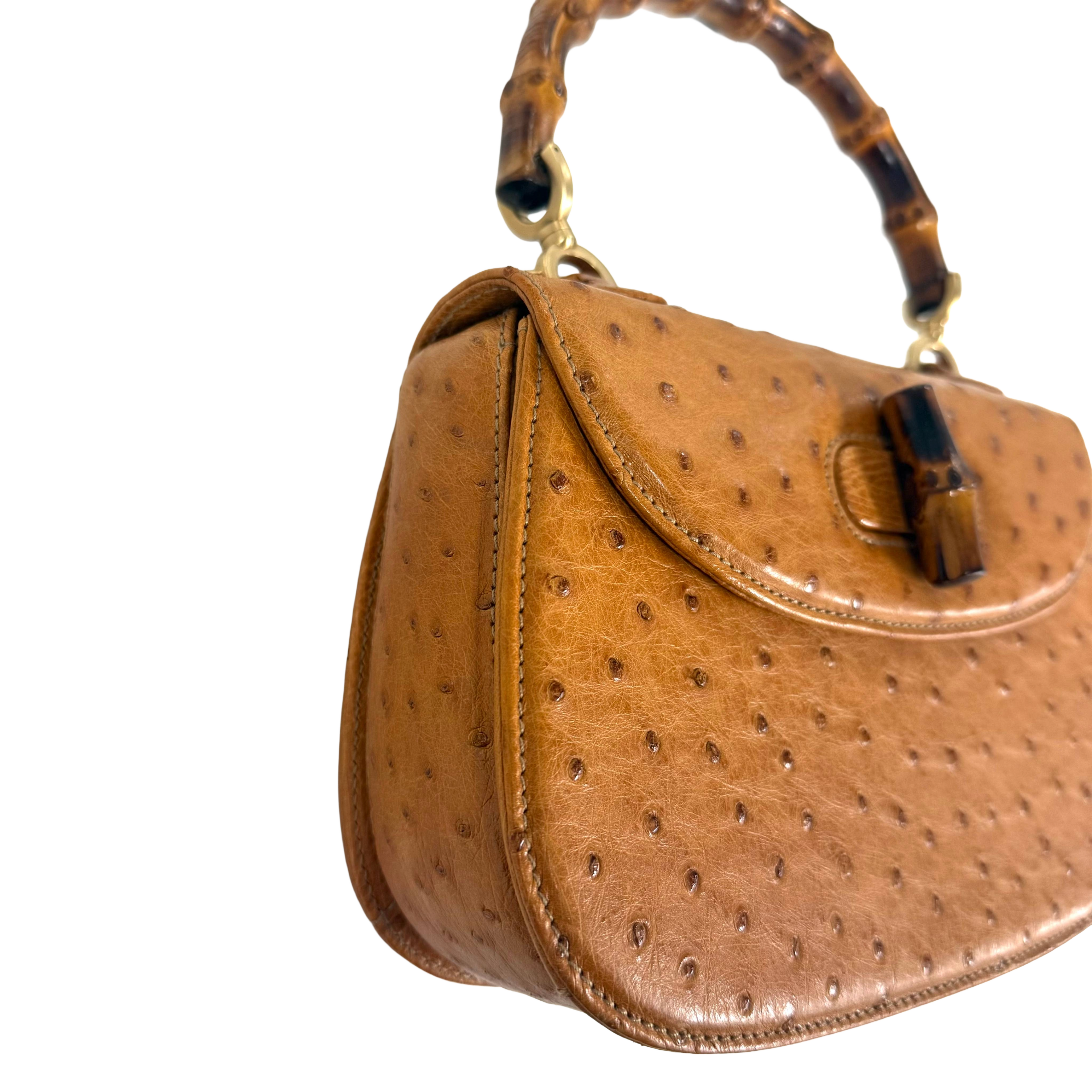 Gucci | 1947 Small Bamboo Top Handle Bag – Brown Ostrich Leather (Pristine Condition)