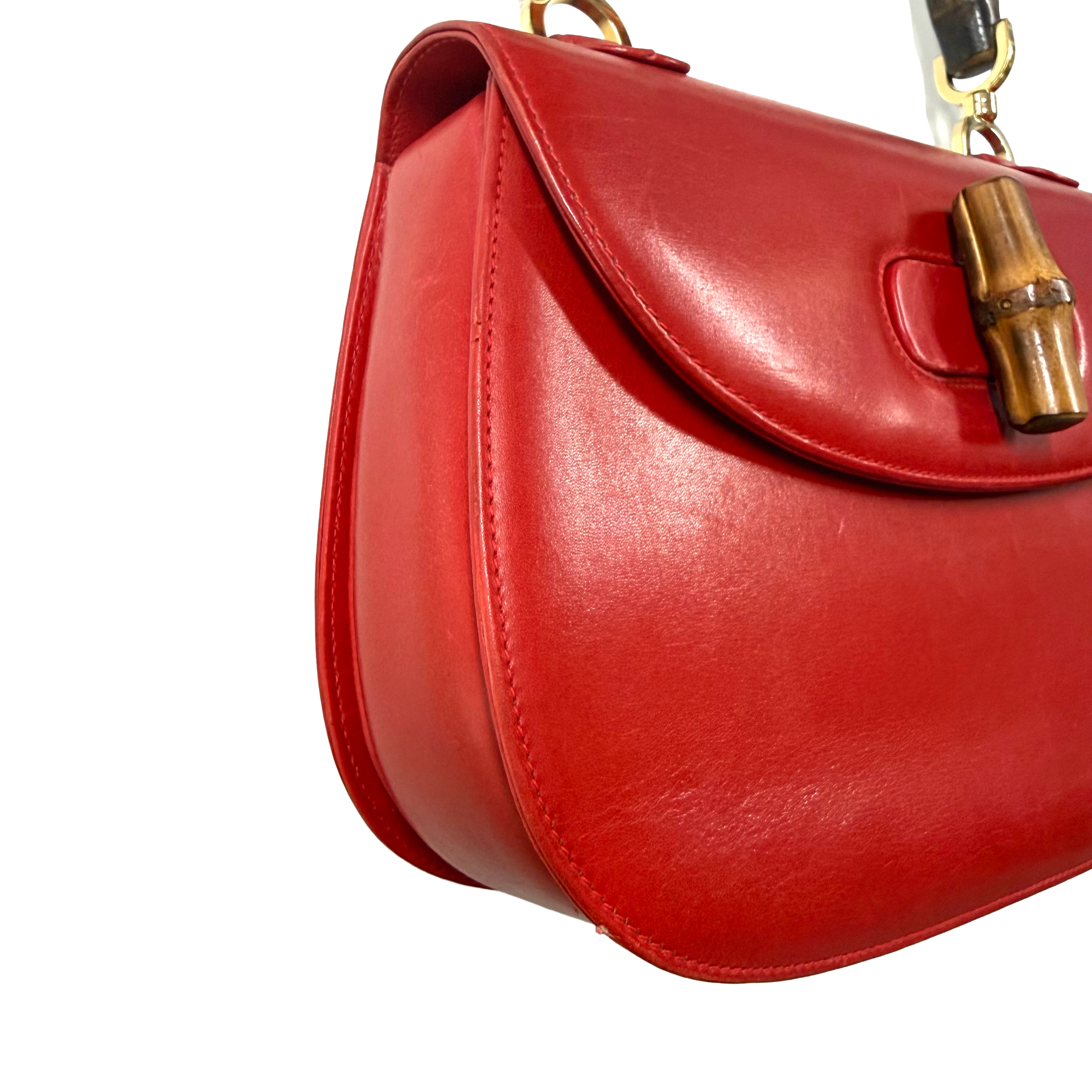 Gucci | Medium Bamboo Top Handle Bag – Red Leather & Gold Hardware (Vintage Condition)