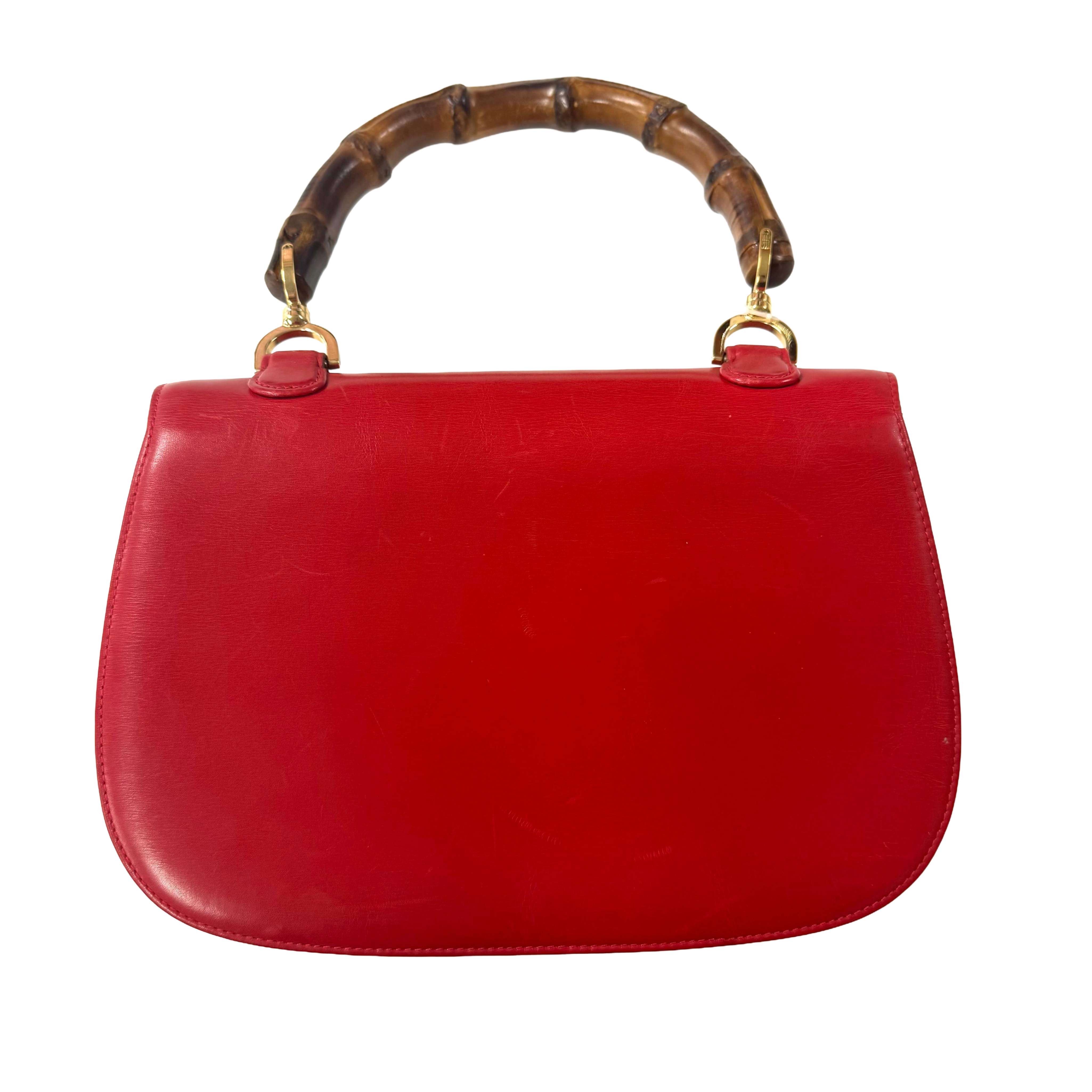 Gucci | Medium Bamboo Top Handle Bag – Red Leather & Gold Hardware (Vintage Condition)