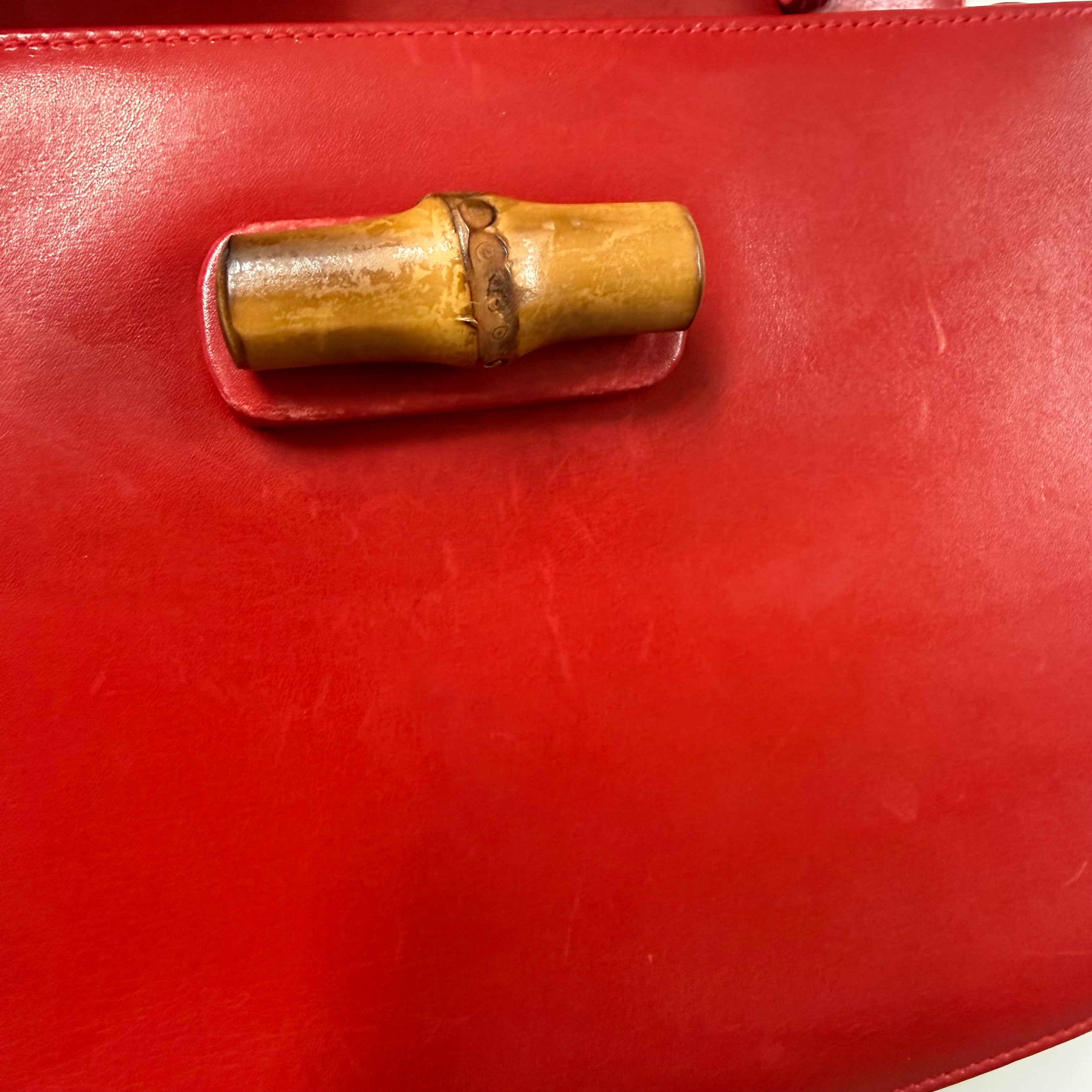 Gucci | Medium Bamboo Top Handle Bag – Red Leather & Gold Hardware (Vintage Condition)
