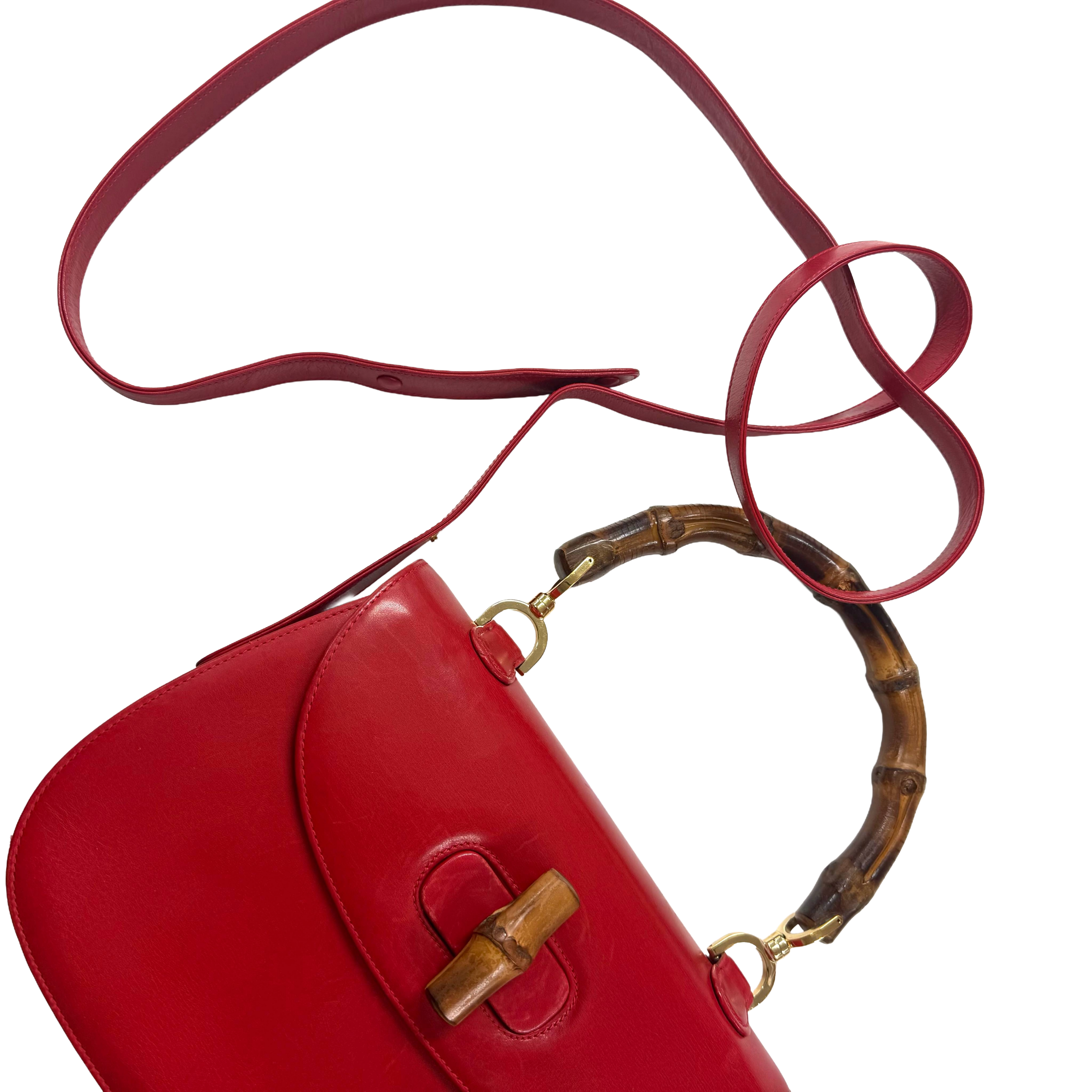 Gucci | Medium Bamboo Top Handle Bag – Red Leather & Gold Hardware (Vintage Condition)