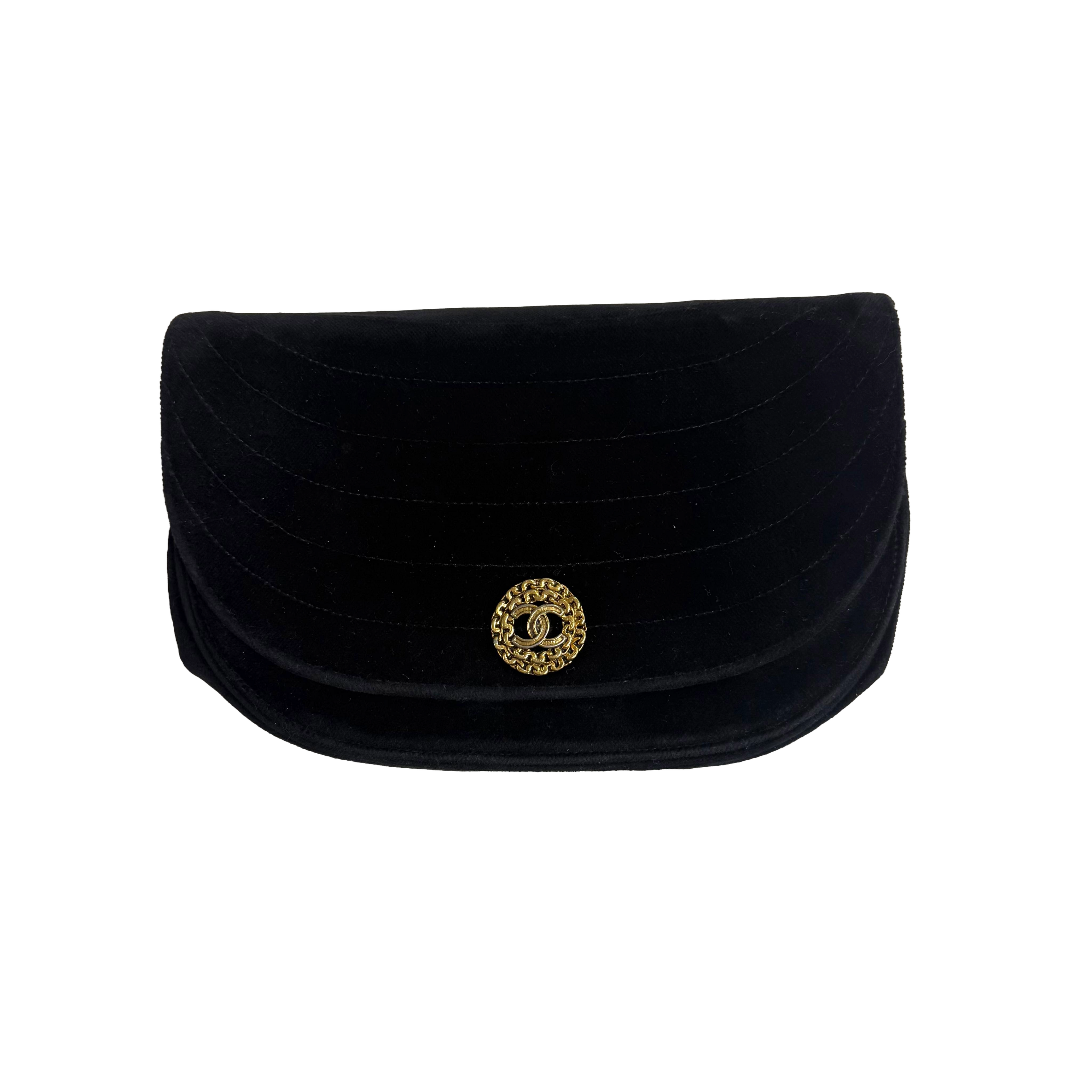 Chanel | Quilted Velvet Chain Shoulder Bag – Black & Gold Hardware (Excellent Condition)