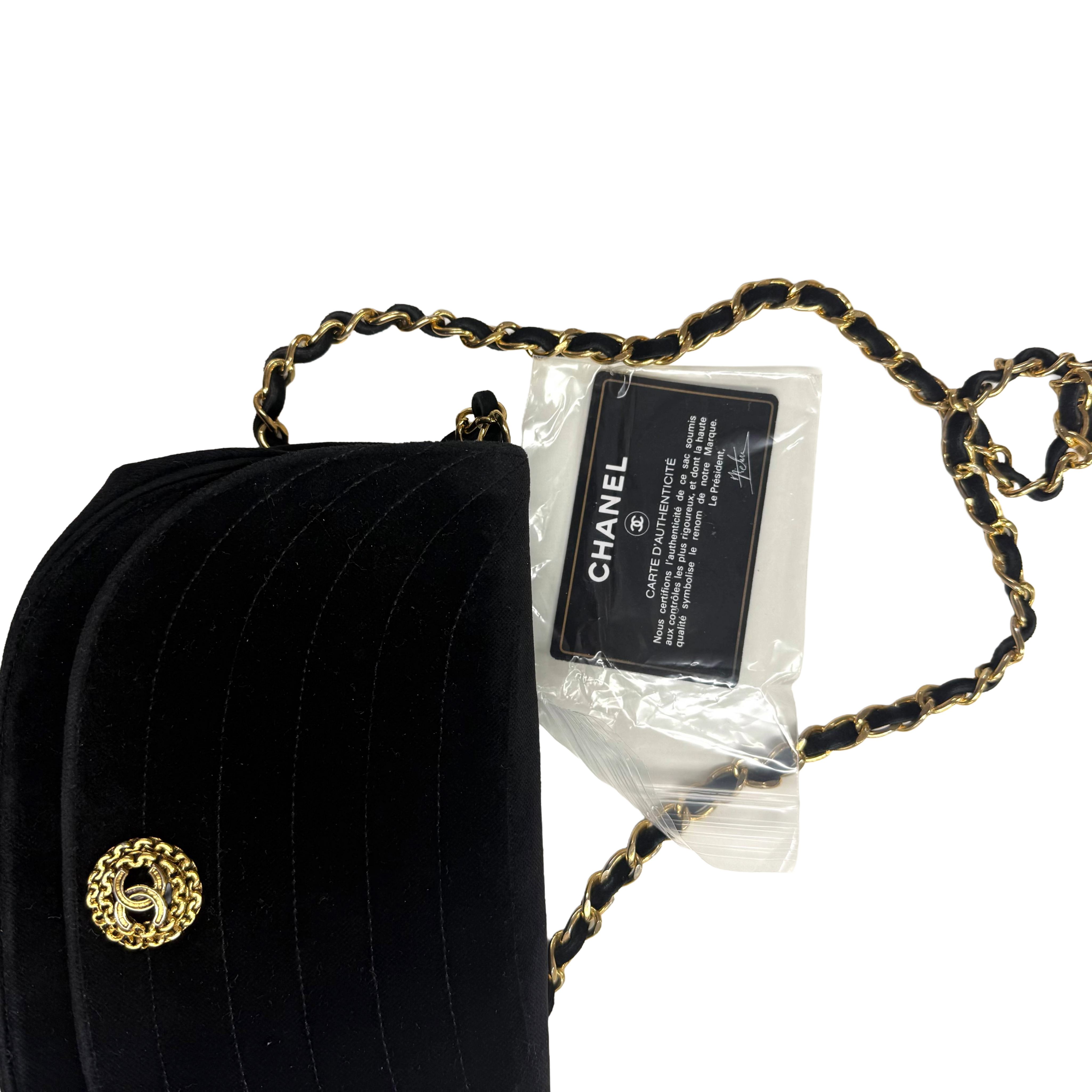 Chanel | Quilted Velvet Chain Shoulder Bag – Black & Gold Hardware (Excellent Condition)