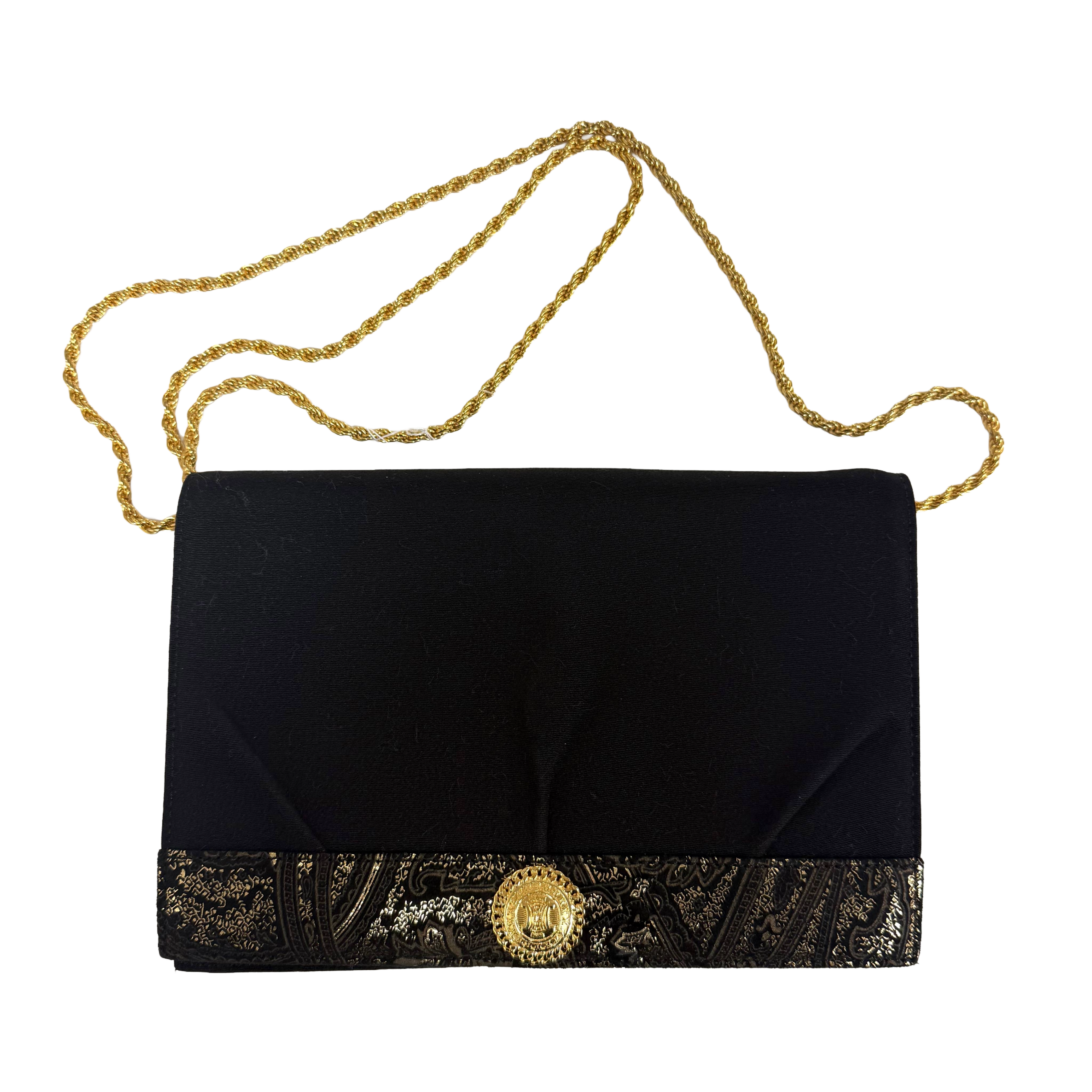 Celine | Chain Shoulder Bag – Black Fabric & Gold Hardware (Excellent Condition)