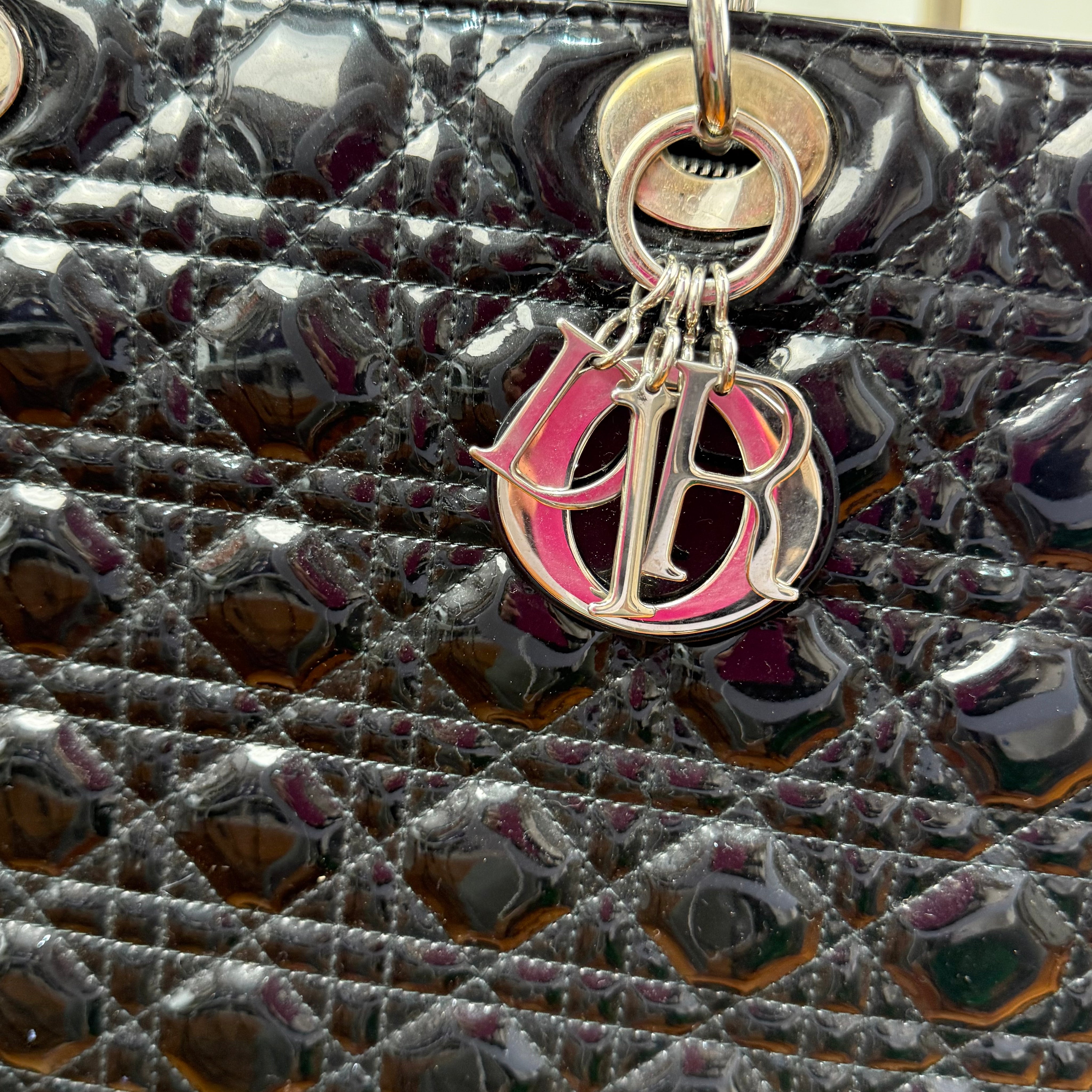 Dior | Lady Dior Large - Black Patent Leather (Excellent Condition) - CONS