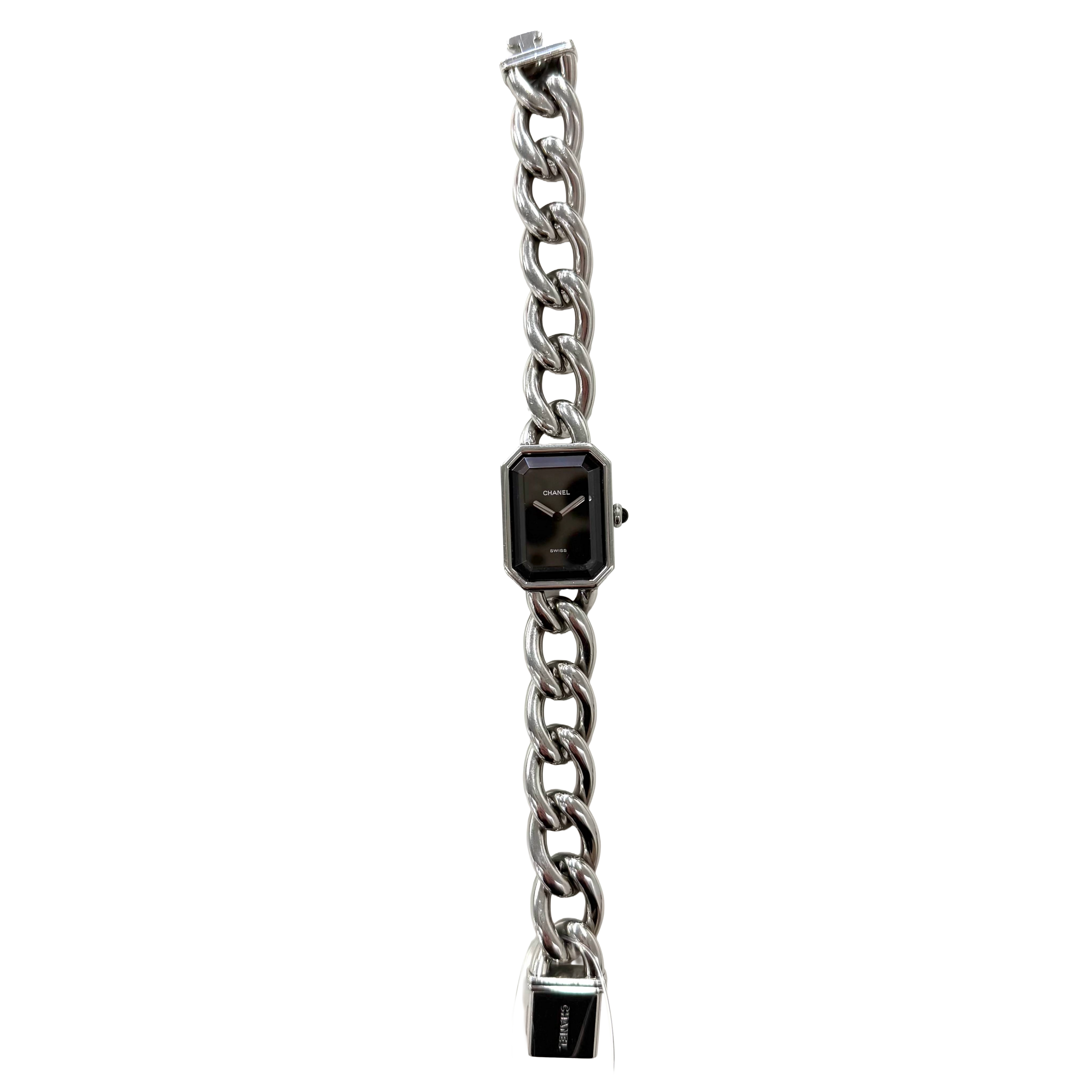 Chanel | Chain Bracelet Watch – Stainless Steel, Black Dial (c. 1987) Excellent Condition)