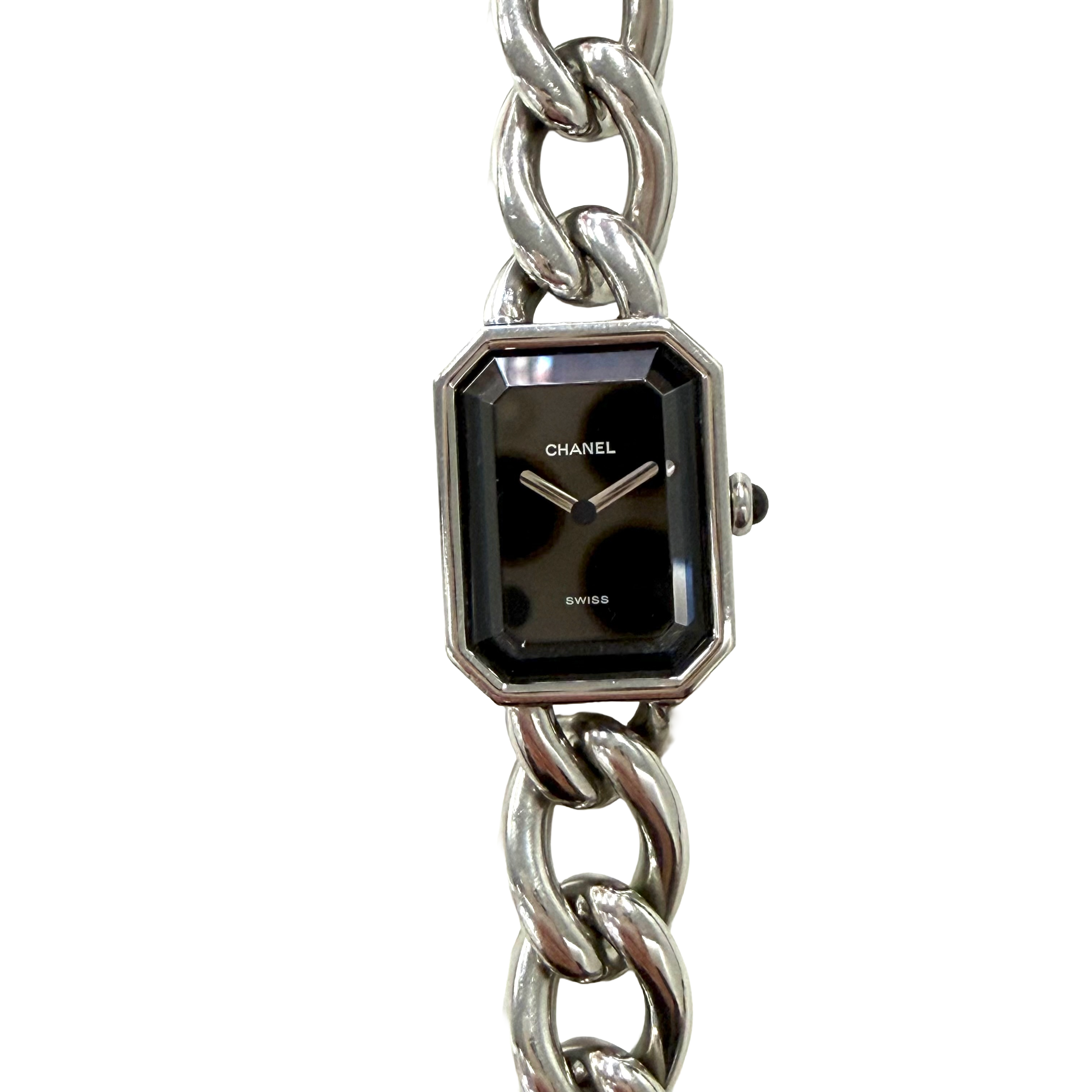 Chanel | Chain Bracelet Watch – Stainless Steel, Black Dial (c. 1987) Excellent Condition)