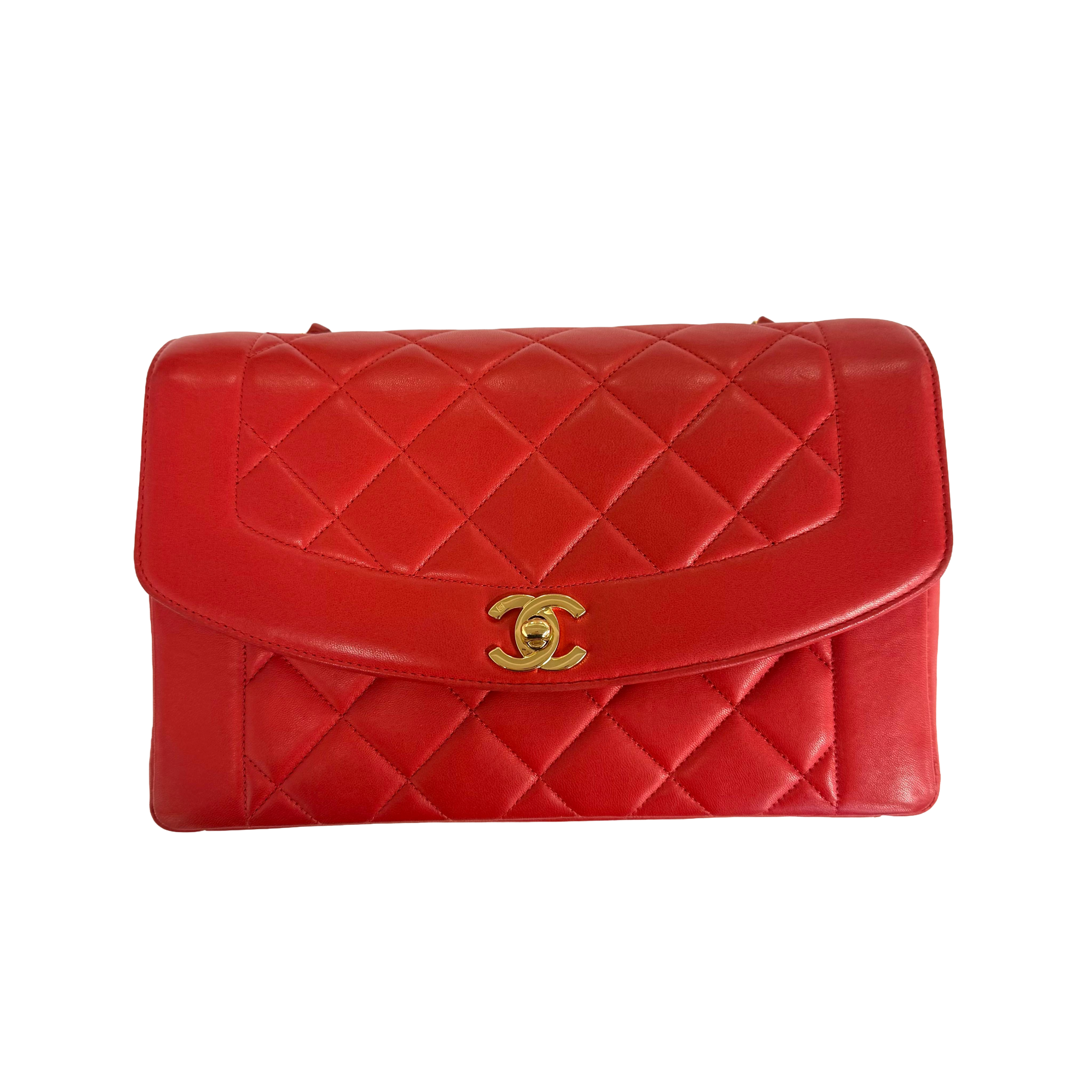 Chanel | Diana Flap Shoulder Bag – Red Lambskin & Gold Hardware (Excellent Condition)