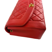 Chanel | Diana Flap Shoulder Bag – Red Lambskin & Gold Hardware (Excellent Condition)