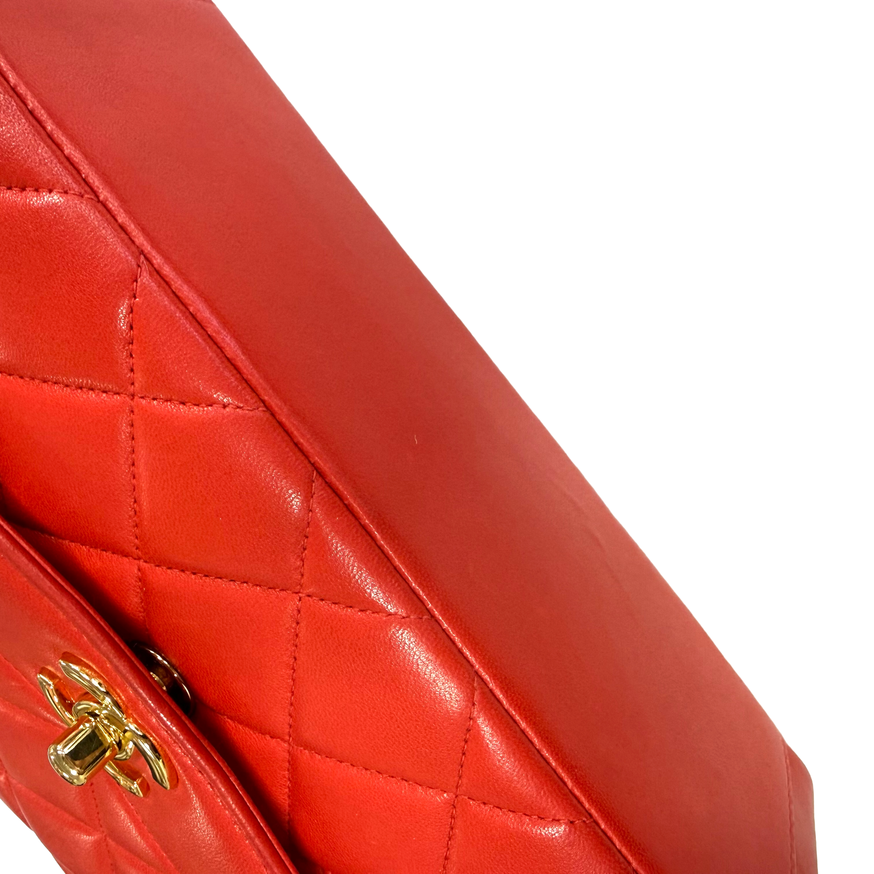 Chanel | Diana Flap Shoulder Bag – Red Lambskin & Gold Hardware (Excellent Condition)