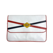 Celine | Tri-Color Leather Clutch – White, Red & Navy with Gold Hardware (Excellent Condition)