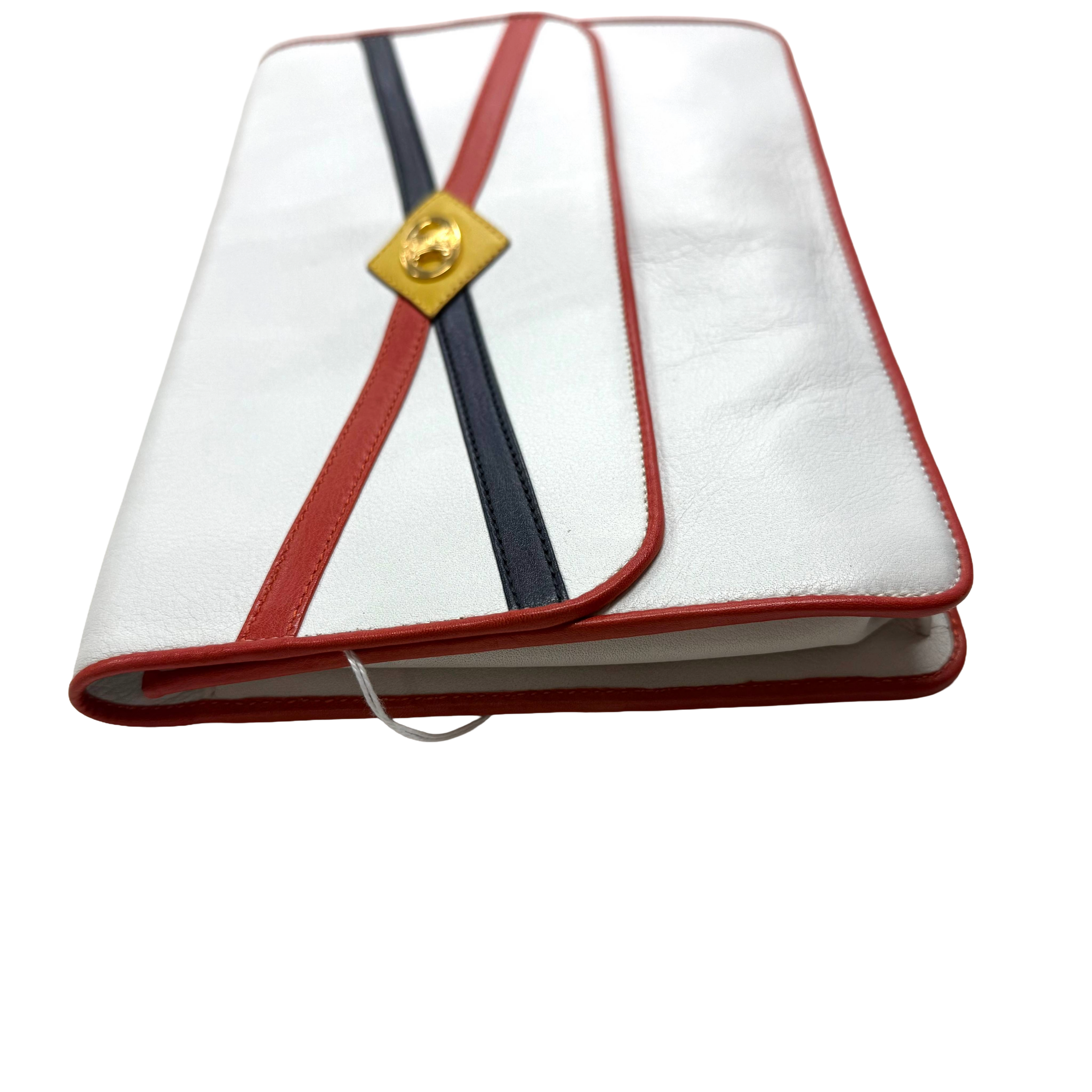 Celine | Tri-Color Leather Clutch – White, Red & Navy with Gold Hardware (Excellent Condition)