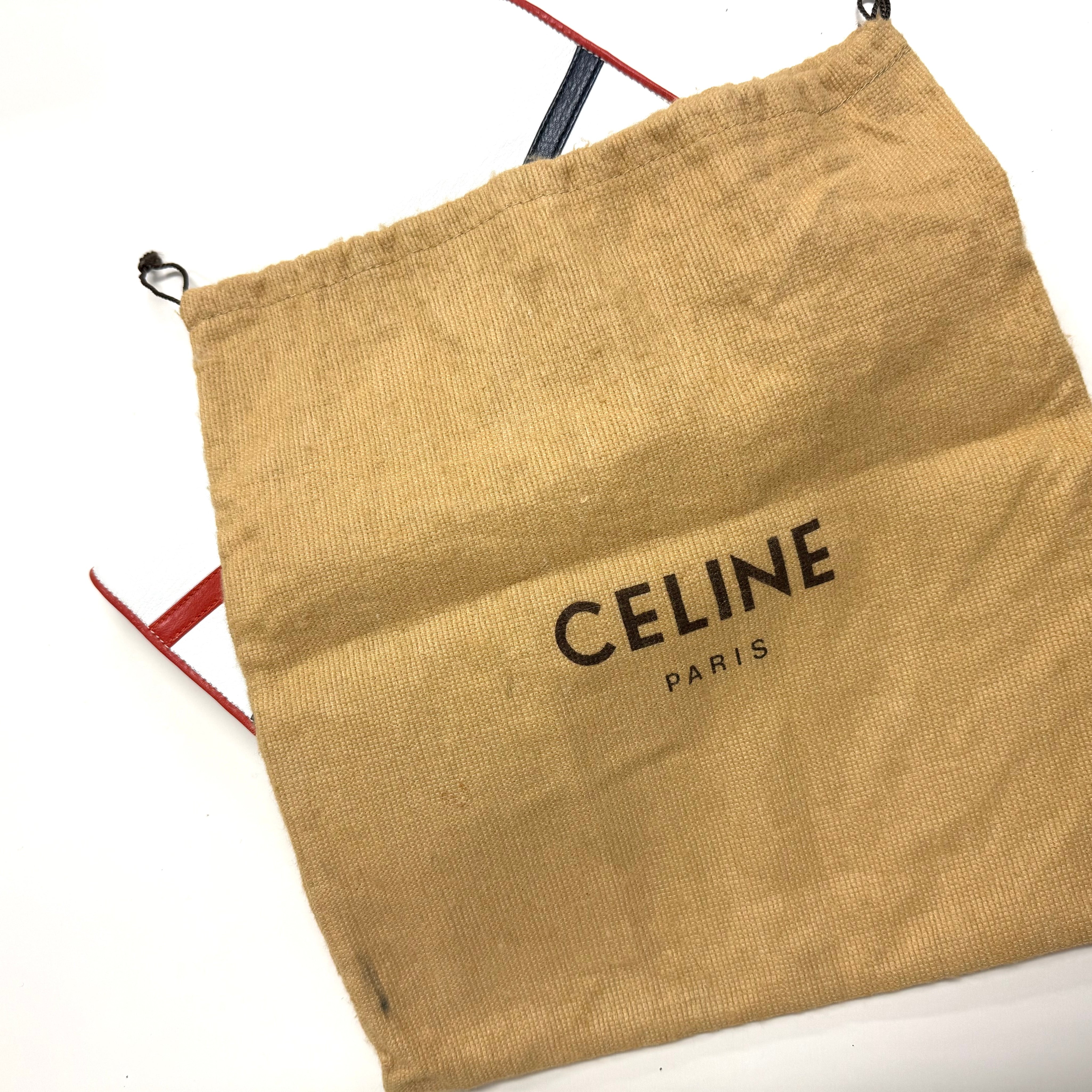 Celine | Tri-Color Leather Clutch – White, Red & Navy with Gold Hardware (Excellent Condition)