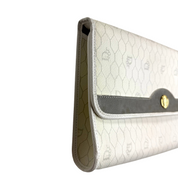 Dior | Vintage Honeycomb Canvas Chain Clutch – White & Grey (Excellent Condition)