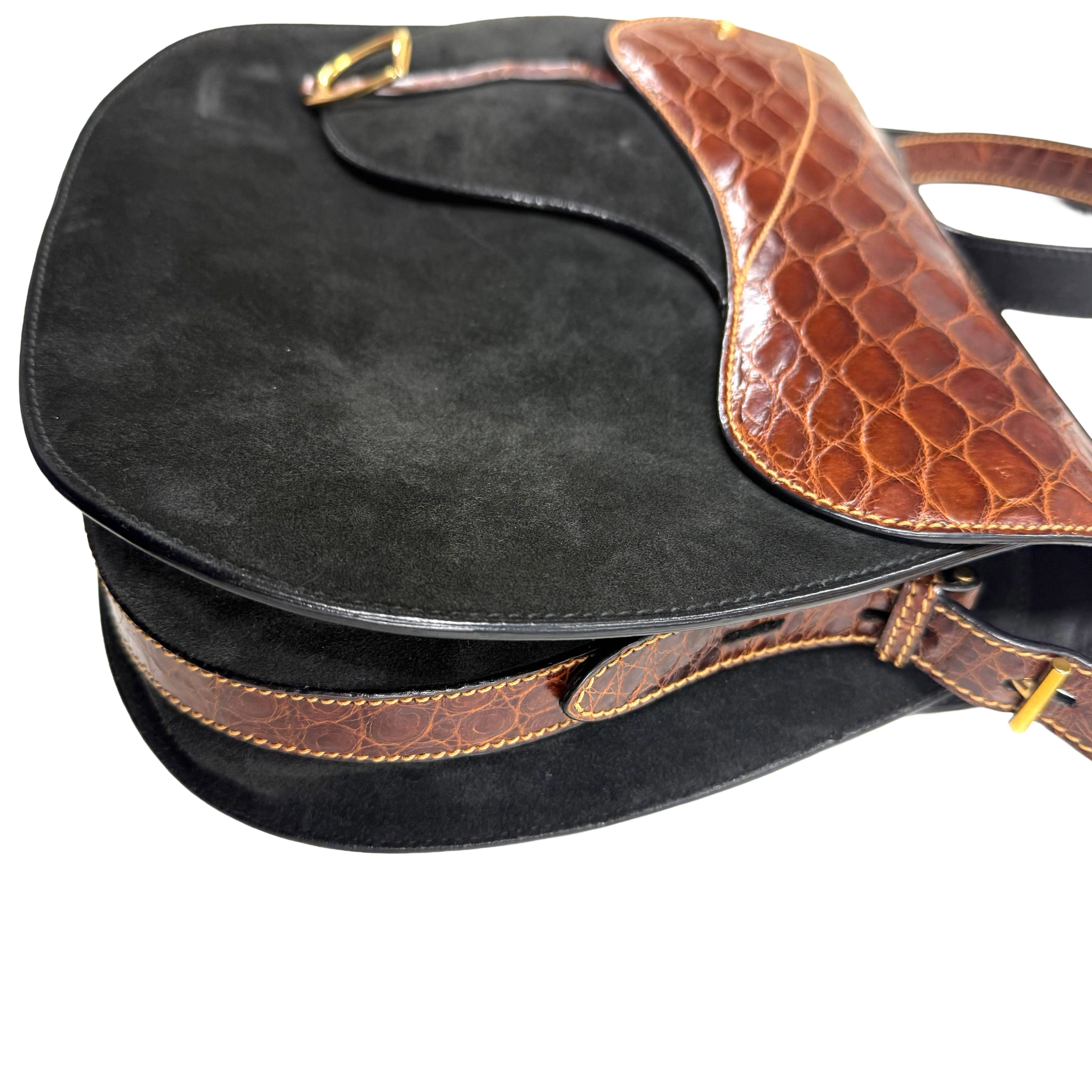 Gucci | Vintage Black Leather & Crocodile Saddle Shoulder Bag (Good Condition)