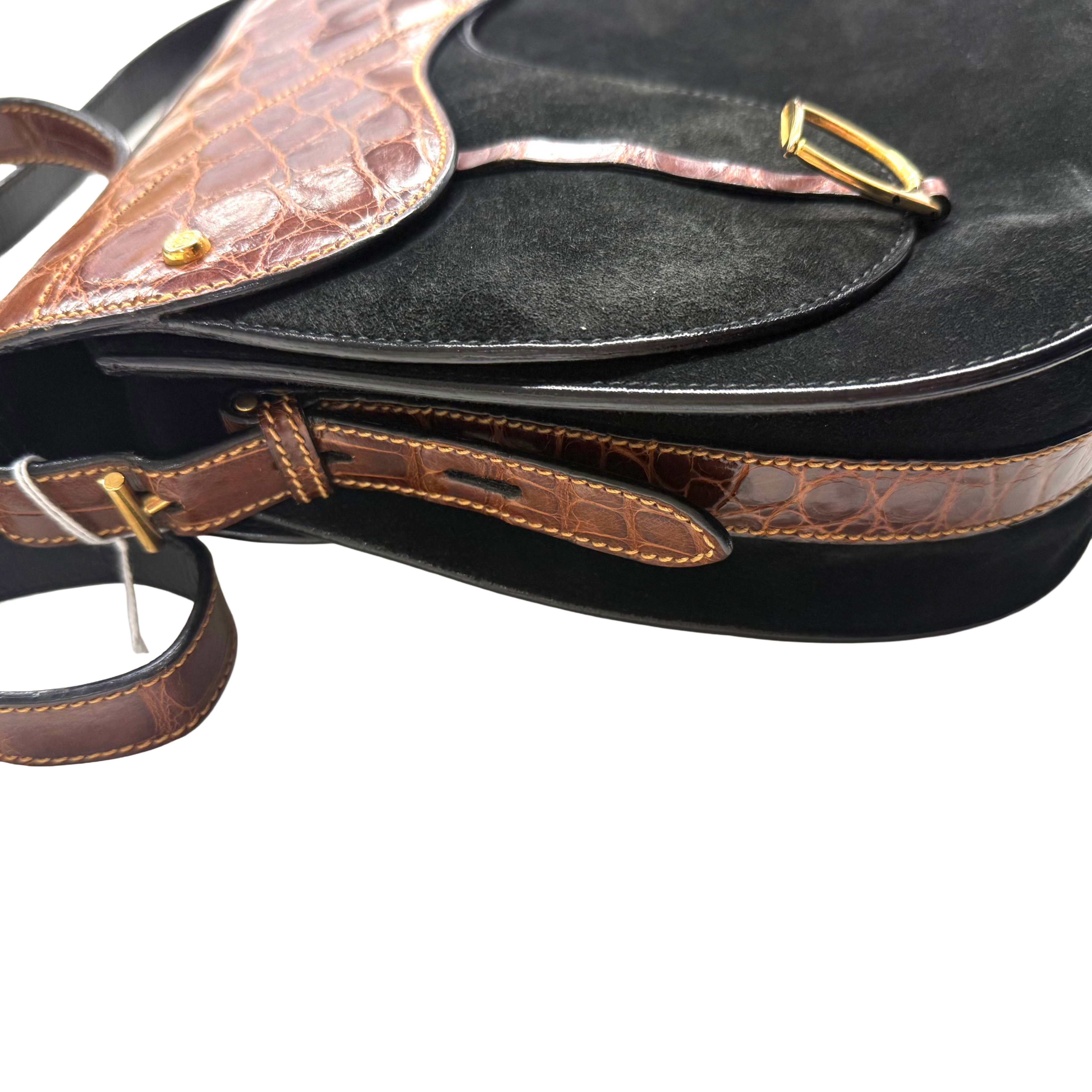Gucci | Vintage Black Leather & Crocodile Saddle Shoulder Bag (Good Condition)