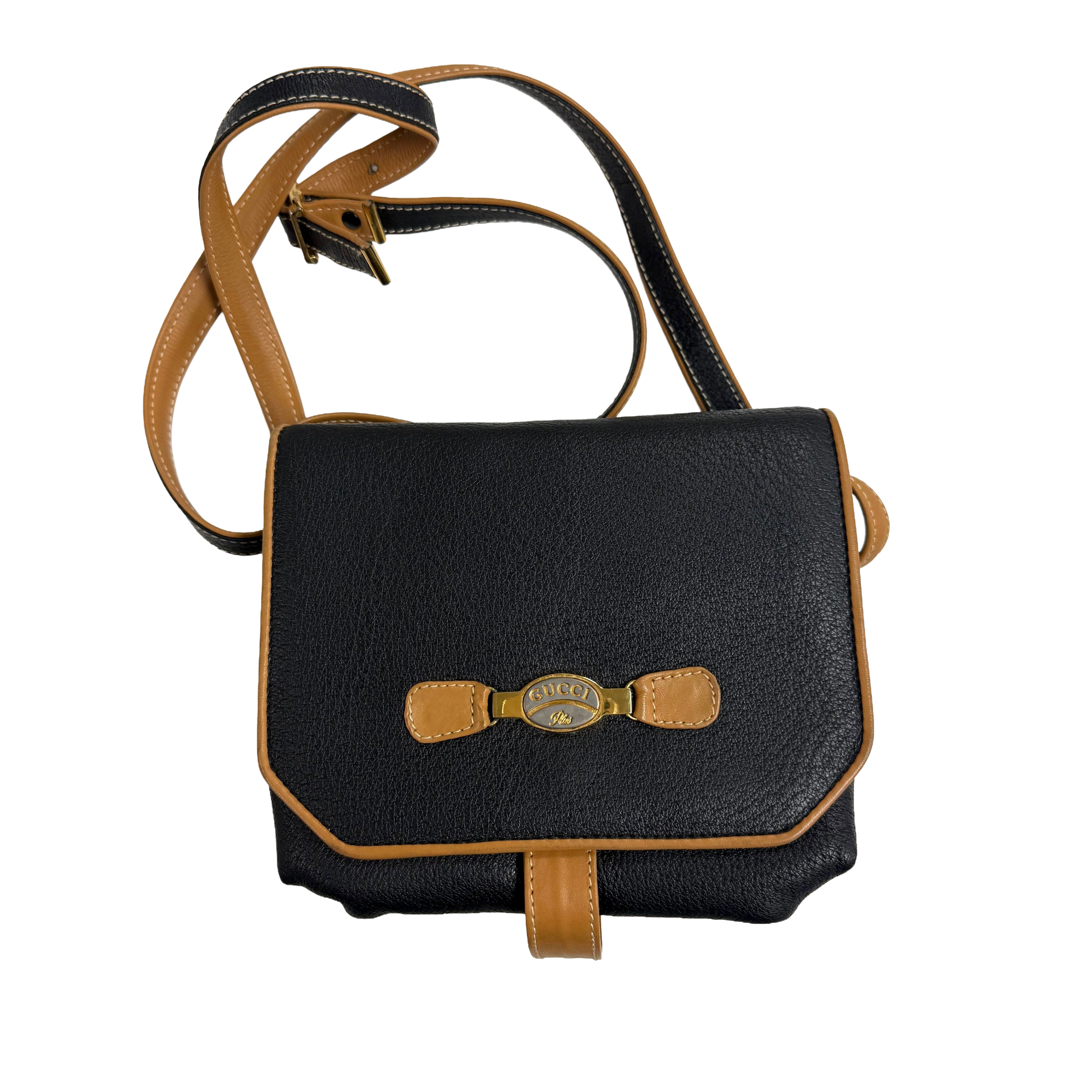 Gucci Plus | Vintage Black & Tan Leather Crossbody Bag (Excellent Condition)