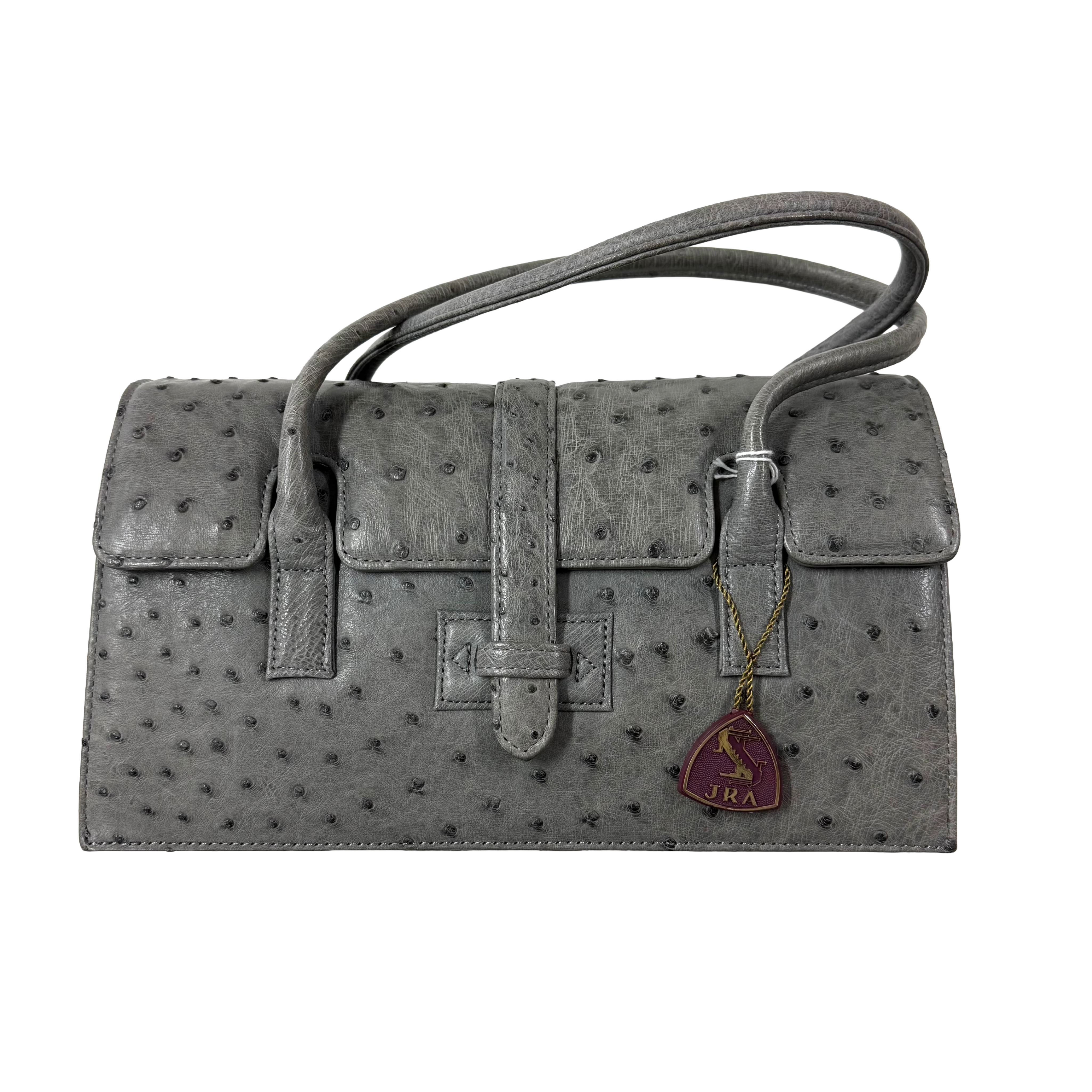 Vintage Genuine Ostrich Leather Handbag – Grey (JRA Certified) Pristine Condition)