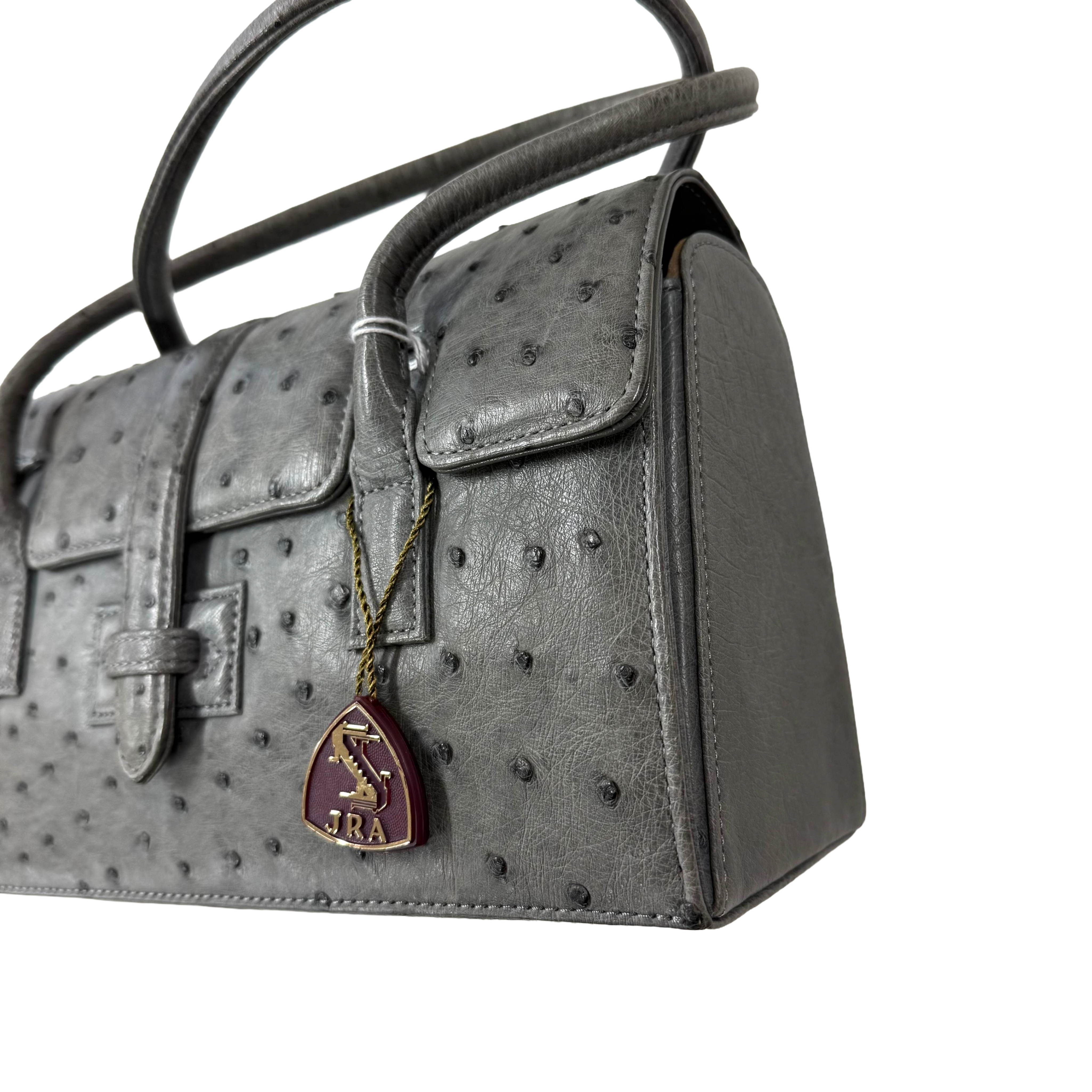 Vintage Genuine Ostrich Leather Handbag – Grey (JRA Certified) Pristine Condition)