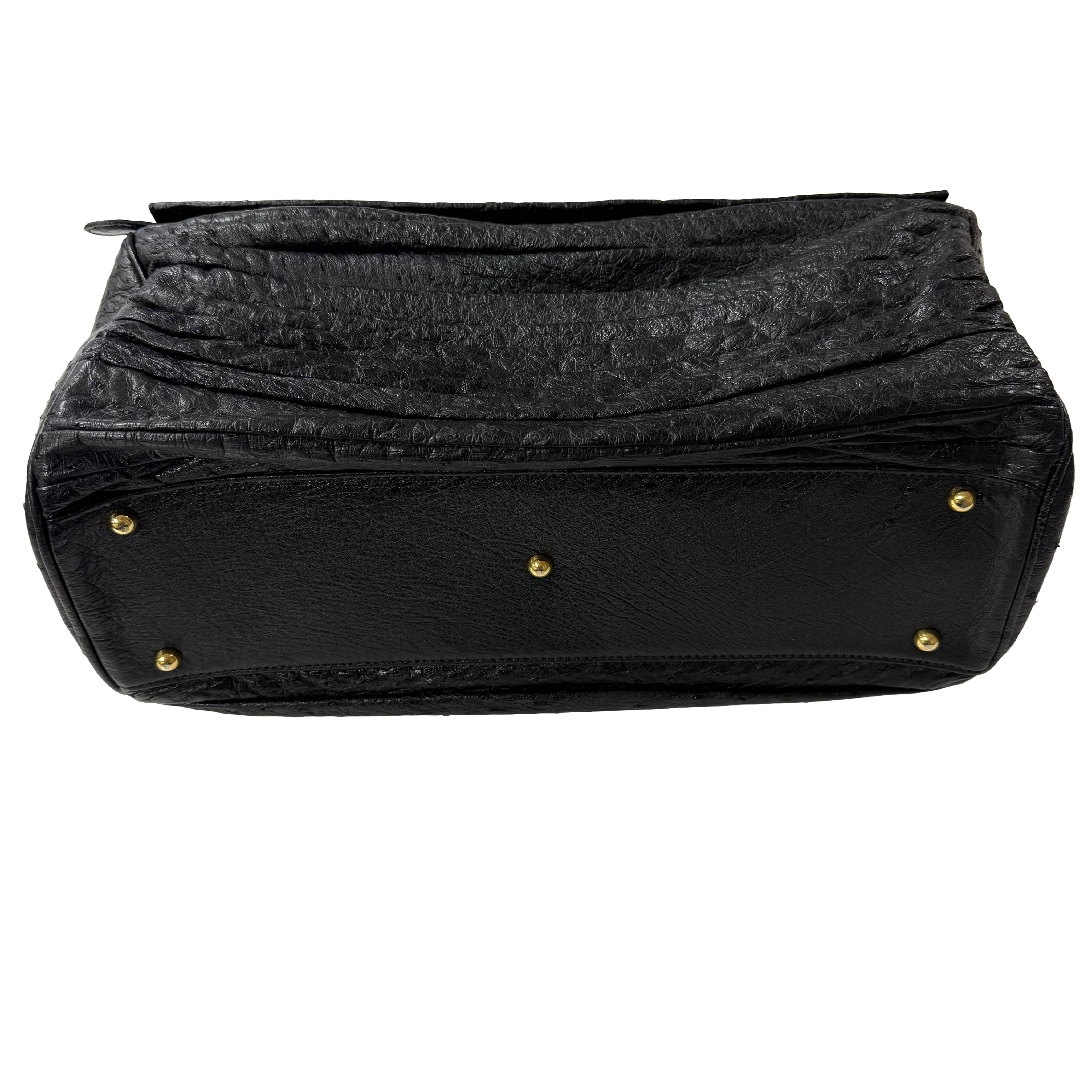 JRA Certified | Vintage Black Ostrich Leather Gathered Tote (Pristine Condition)