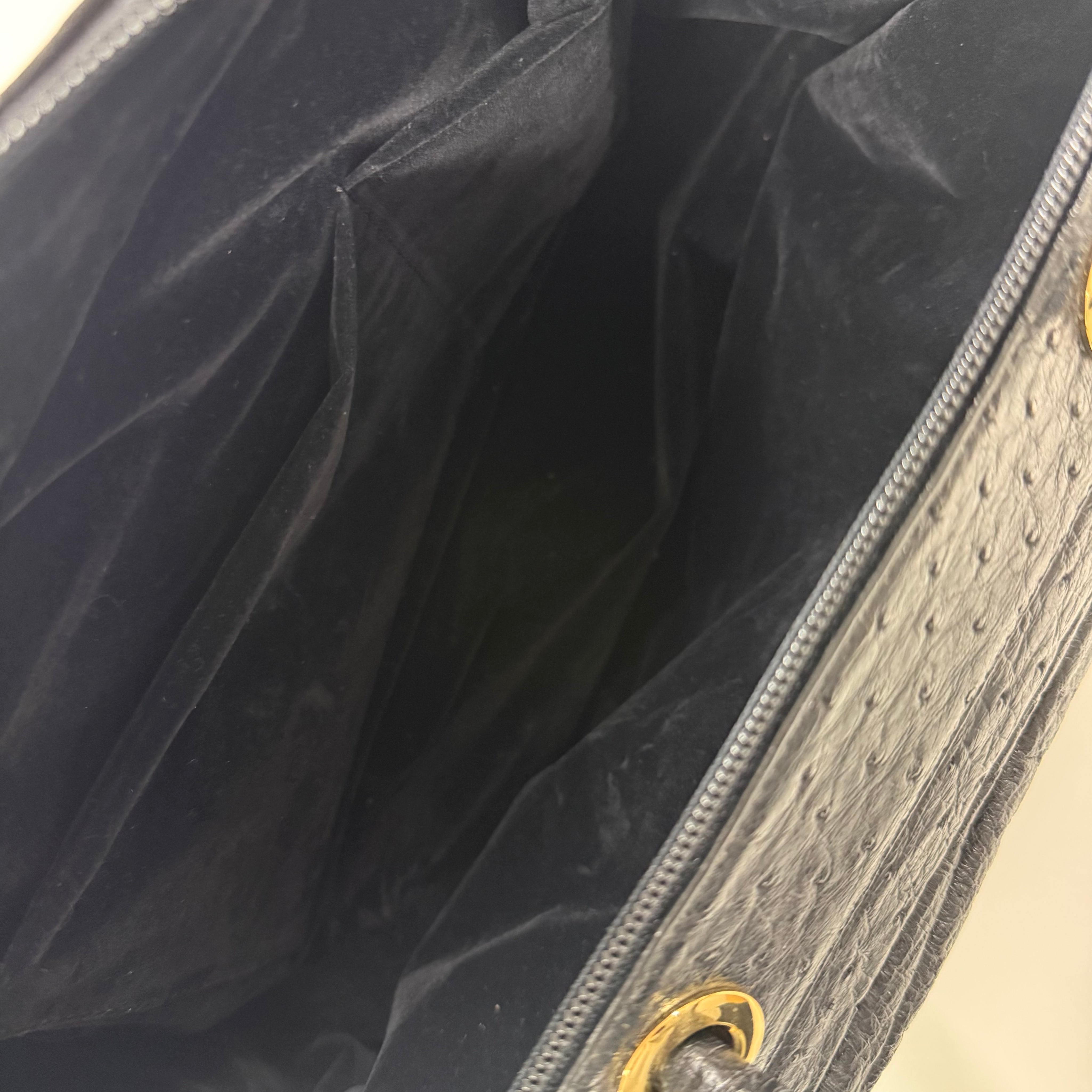 JRA Certified | Vintage Black Ostrich Leather Gathered Tote (Pristine Condition)