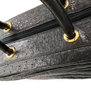 JRA Certified | Vintage Black Ostrich Leather Gathered Tote (Pristine Condition)
