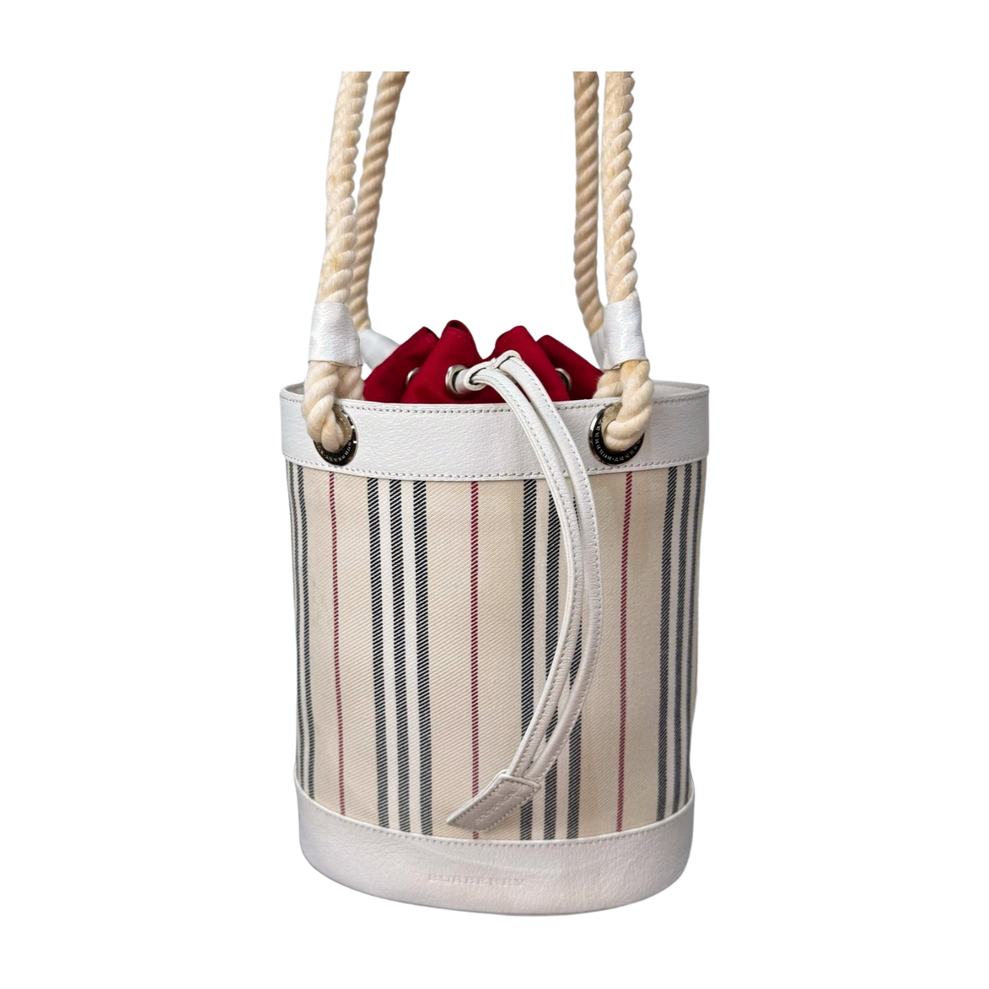 Burberry - Rope Handles Bucket Handbag in White Leather (Excellent Condition) - CONS